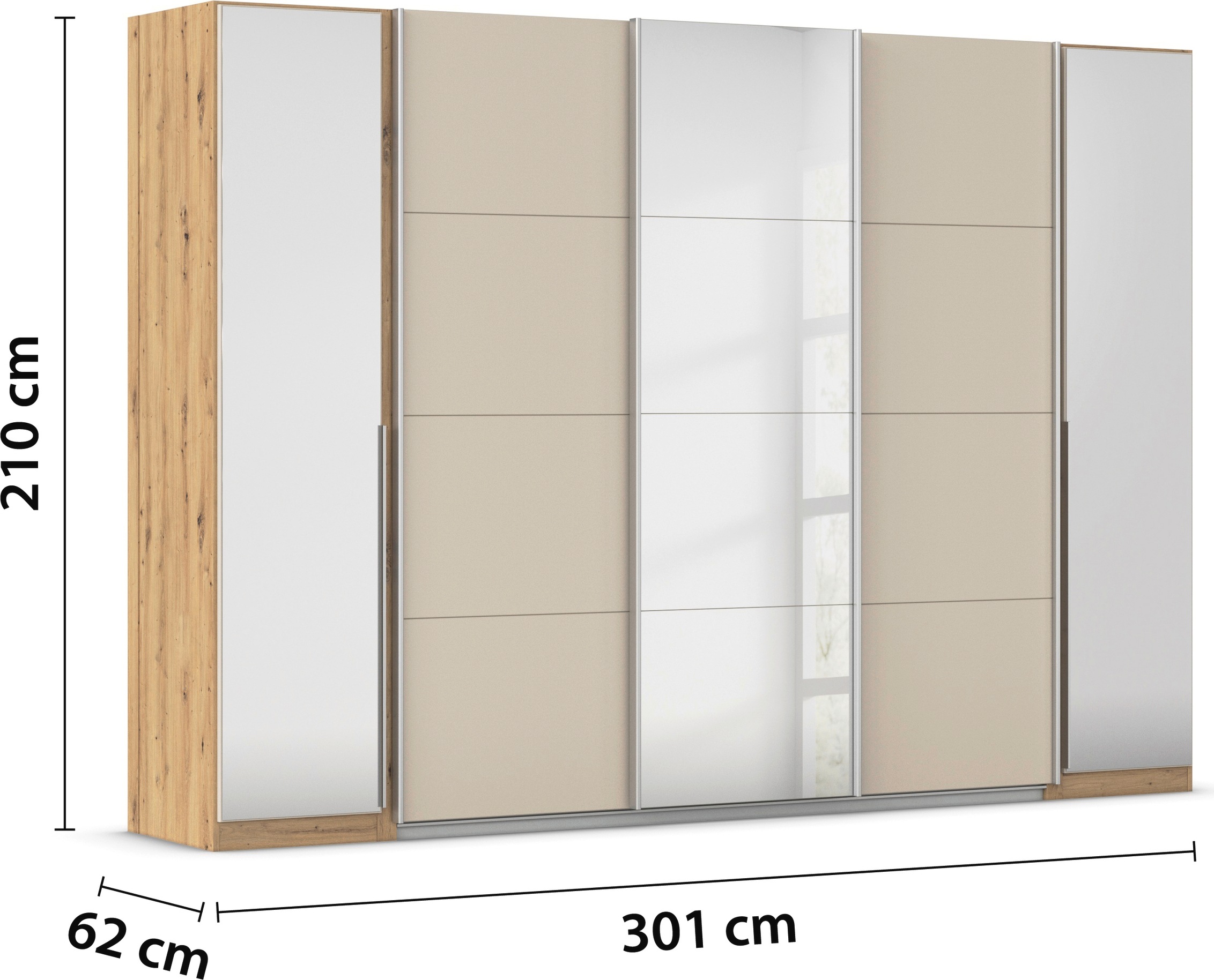 rauch Schwebetürenschrank »Agordo«, (im angesagten Mix aus Dreh- und Schwebetüren), optional mit Spiegel und zwei Griff-Farben MADE IN GERMANY