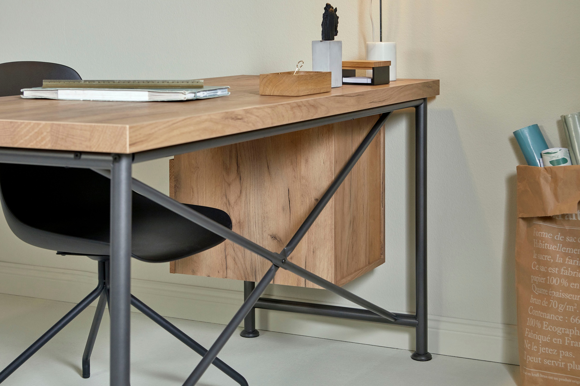 Jahnke Schreibtisch »CRAFT«, Schreibtisch im Industrie-Design, wechselseitig montierbar