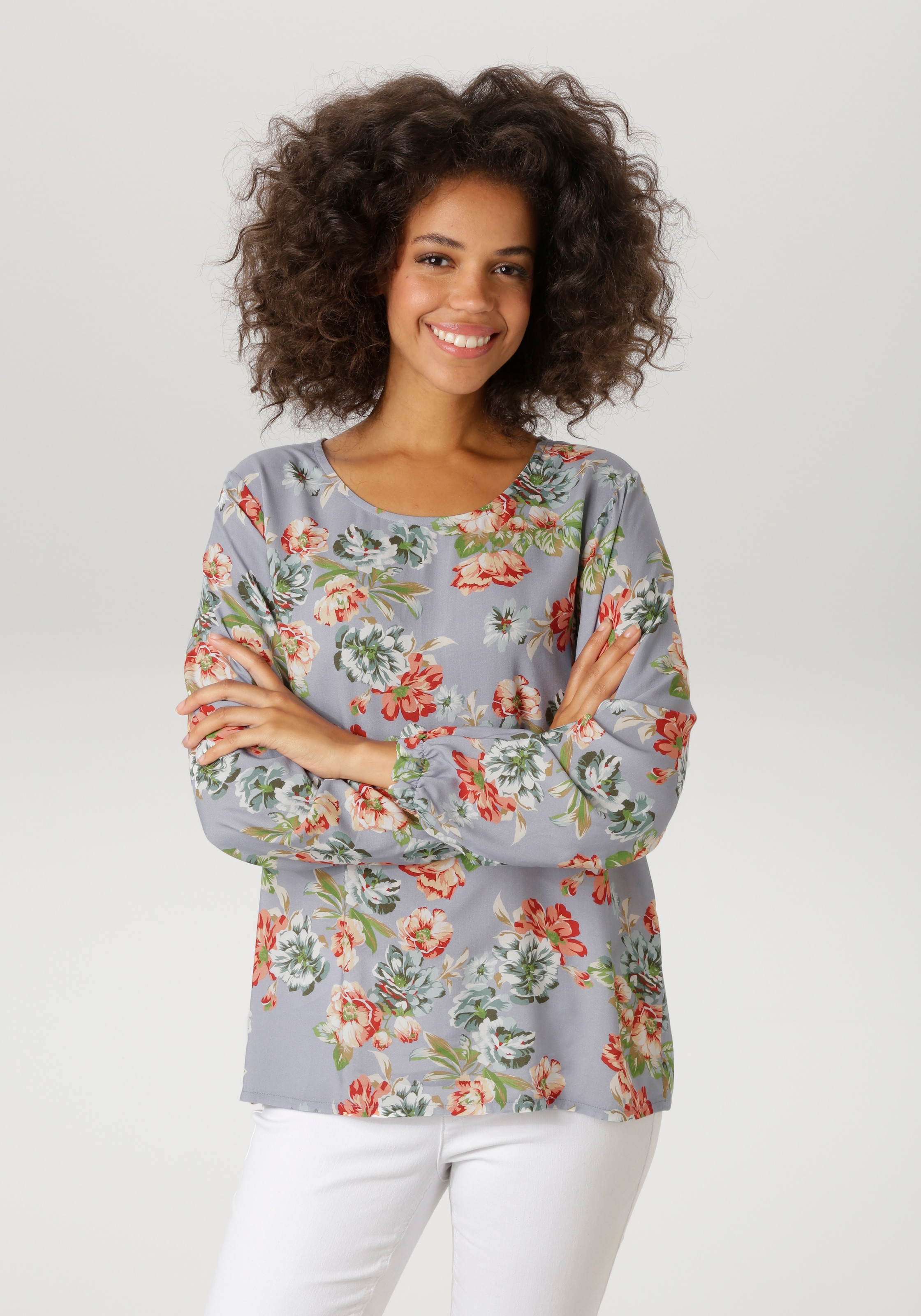 Aniston CASUAL Schlupfbluse mit farbenfrohen Blumendruck - jedes Teil ein Unikat