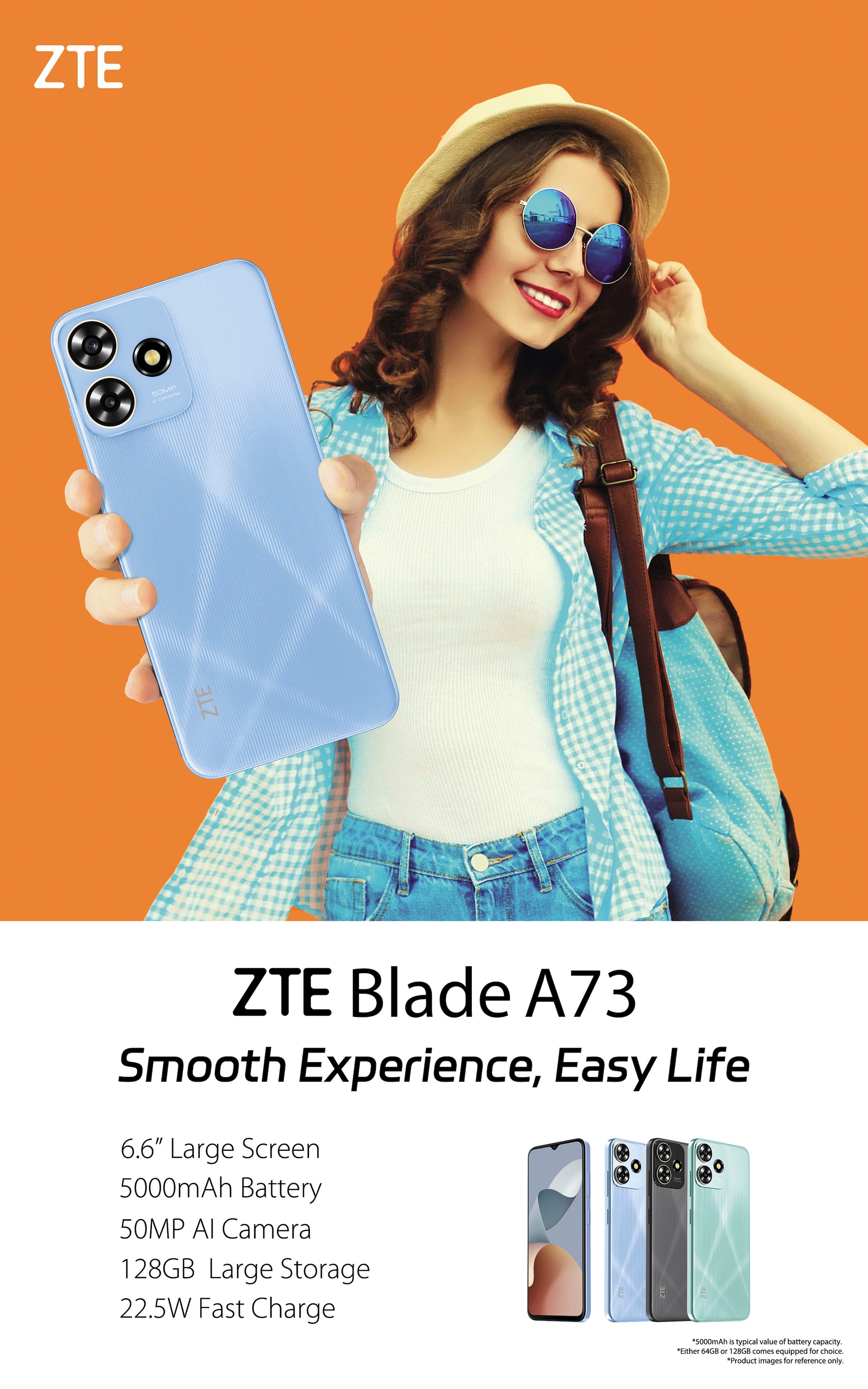 ZTE Smartphone »Blade A73«, schwarz, 16,76 cm/6,6 Zoll, 128 GB Speicherplatz, 50 MP Kamera