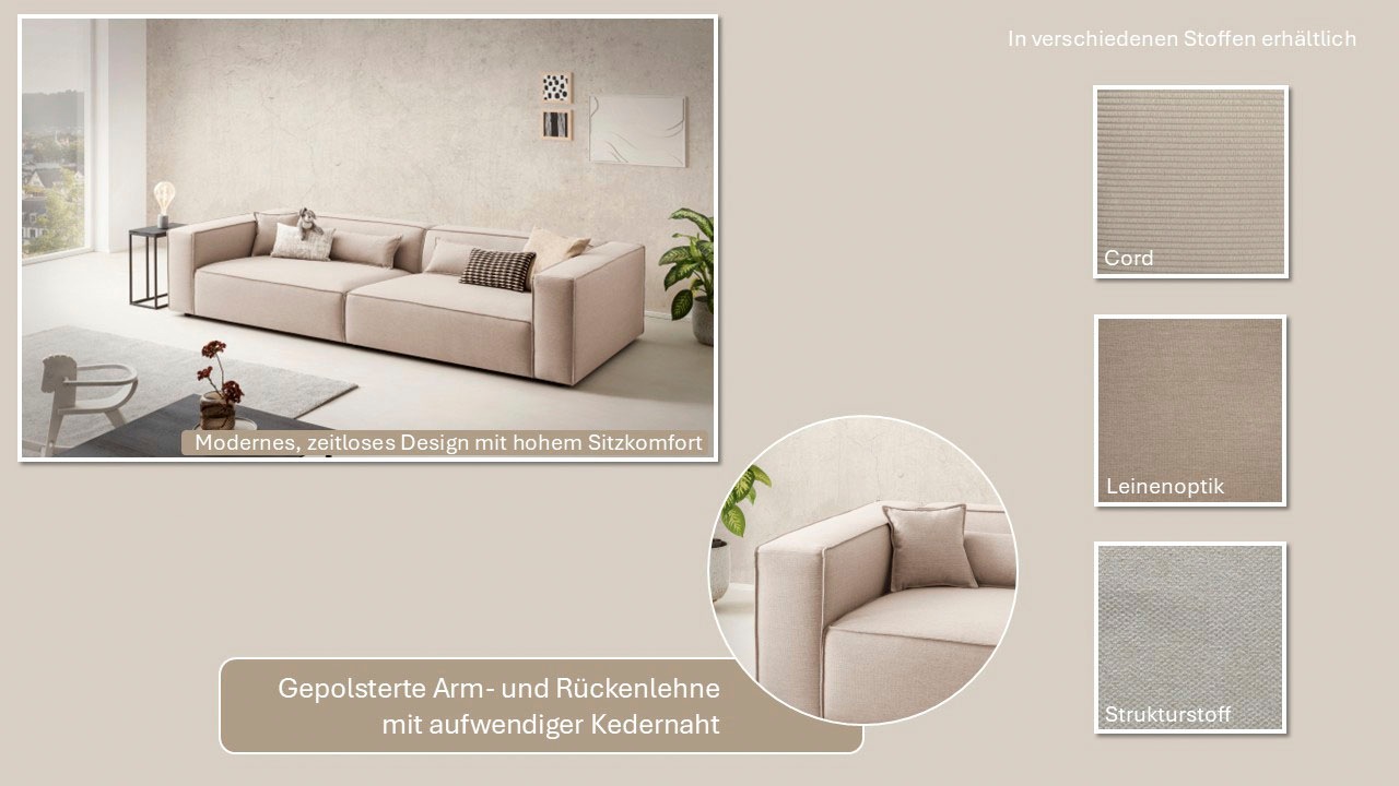 Thumbnail - LeGer Home by Lena Gercke 3-Sitzer "PIARA XXL, Sofa mit Kedernaht in Cord, Leinenoptik o. Strukturstoff" schwarze Füße, ...