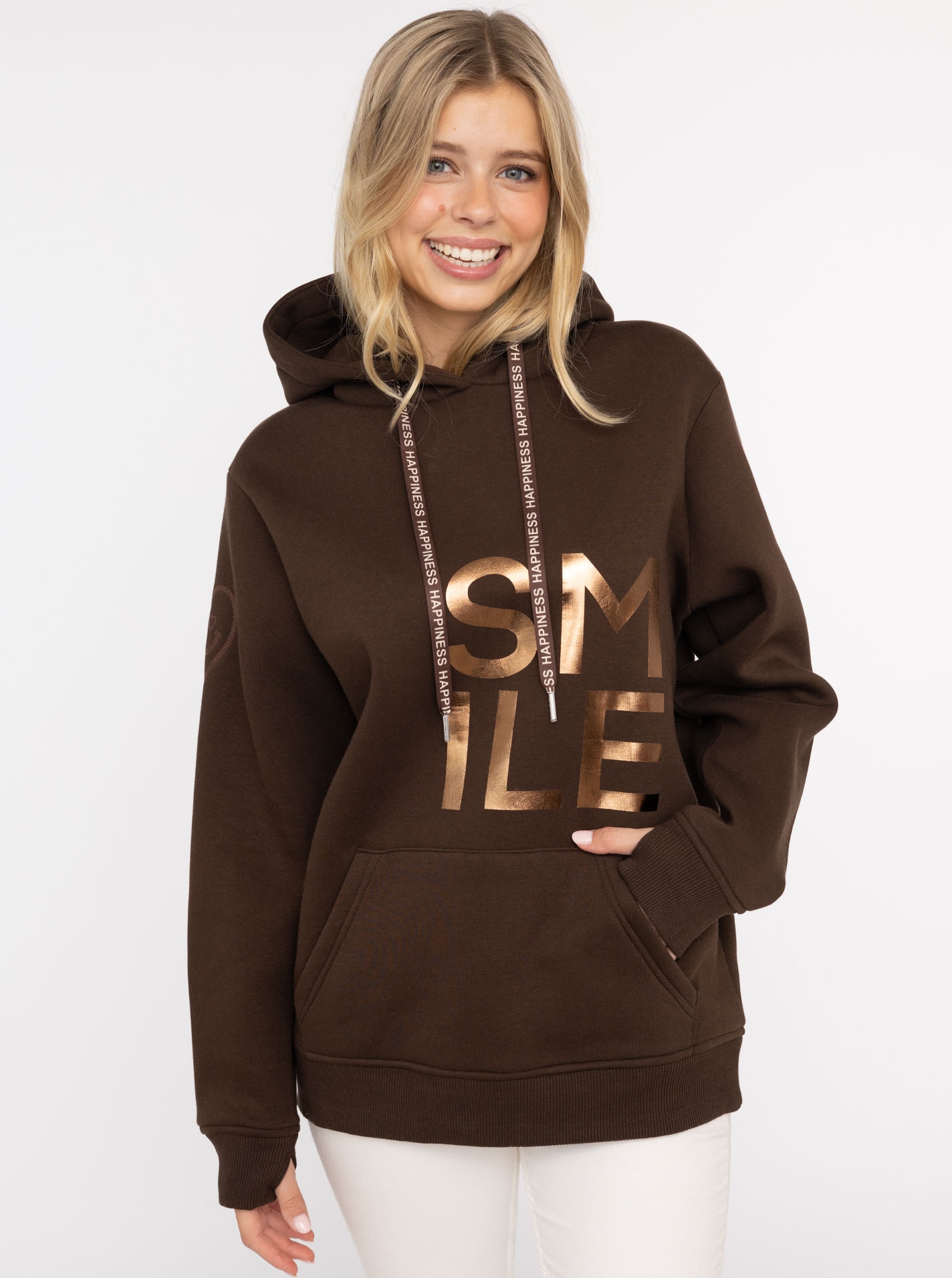 Zwillingsherz Hoodie ""Alissa Shiny"", mit glänzendem SMILE Print vorne und günstig online kaufen