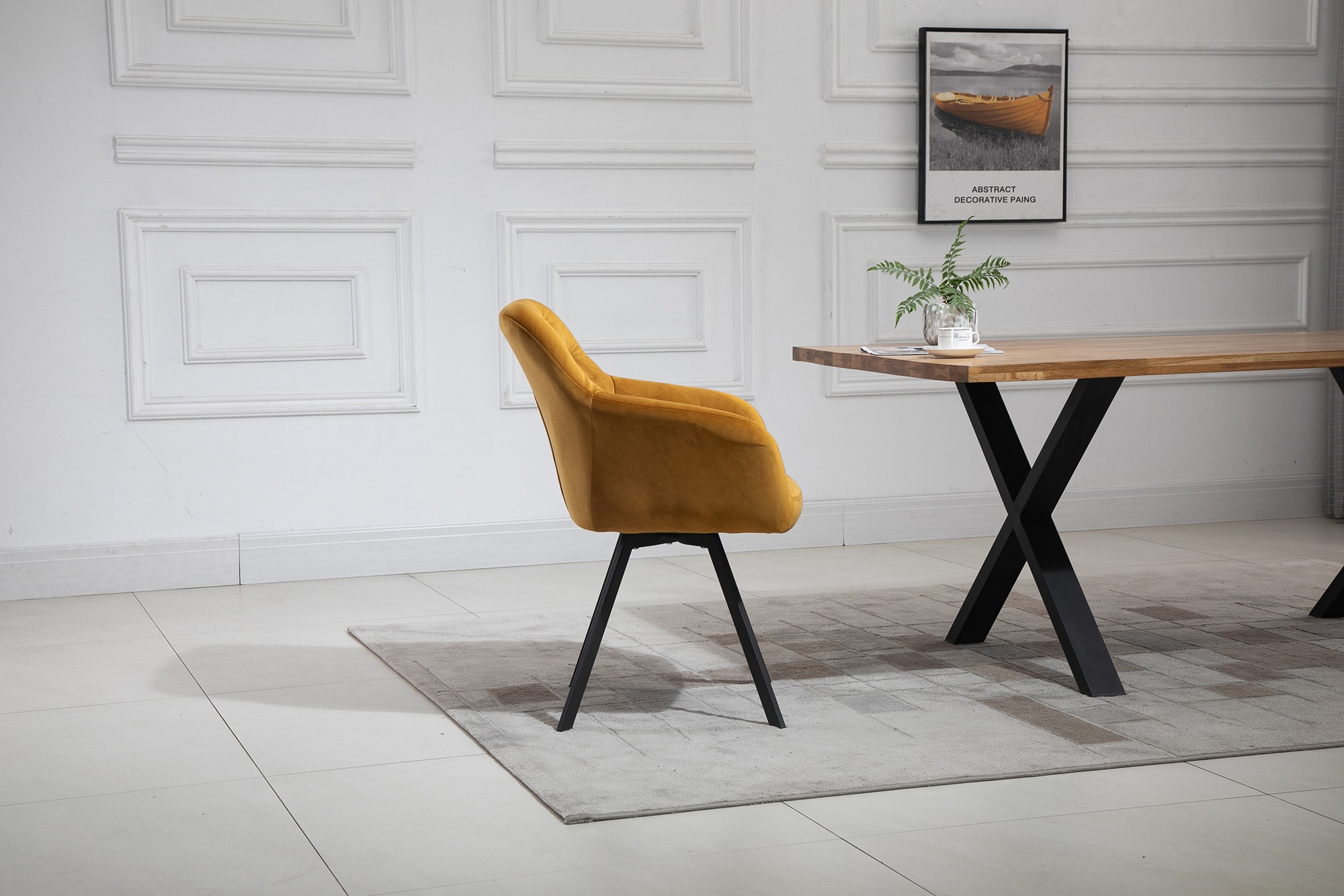 SalesFever Essgruppe, (Set, 5 tlg.), Stühle mit 360° Drehplatte unter der Sitzfläche, mit echter Baumkante