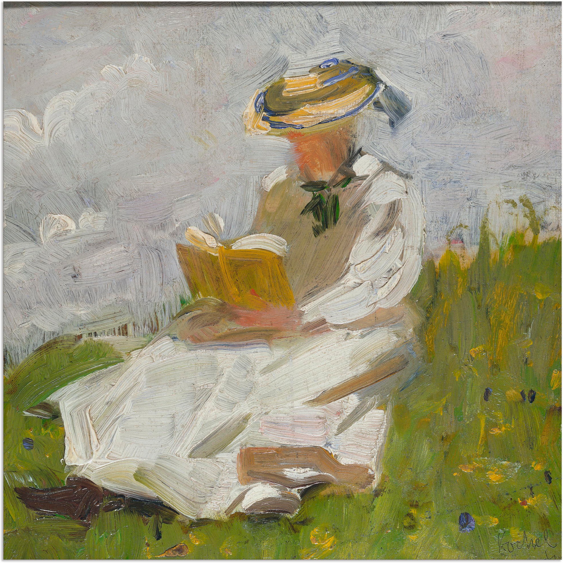 Artland Leinwandbild »Lesende Frau im Grünen. 1906«, Frau, (1 St.), auf Keilrahmen gespannt