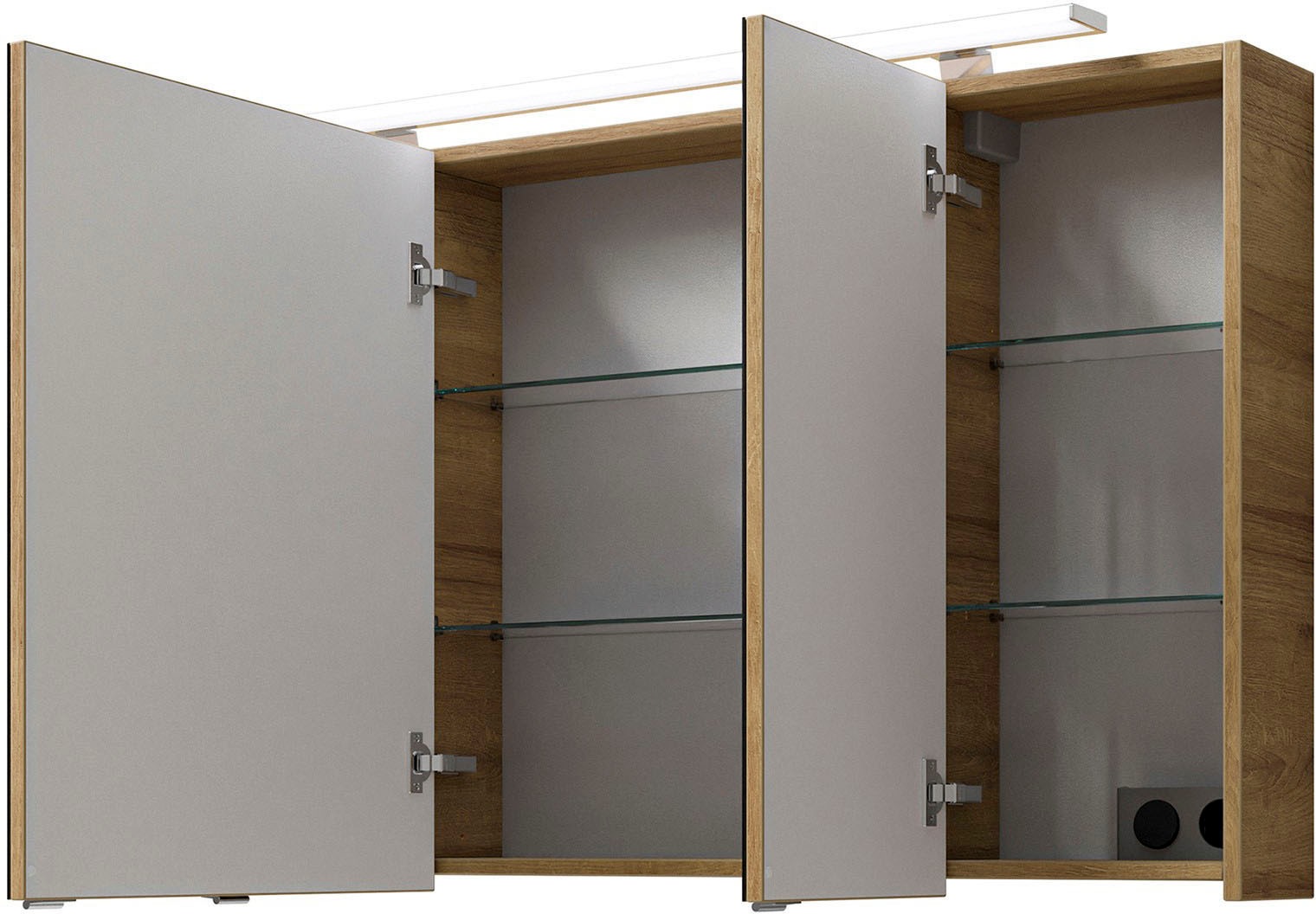 Saphir Badmöbel-Set »Serie 6025 2-teilig Mineralmarmor-Waschtisch mit LED-Spiegelschrank«, (2 St.), Waschplatz 117cm breit, 2 Schubladen, 3 Spiegel-Türen, inkl Türdämpfer