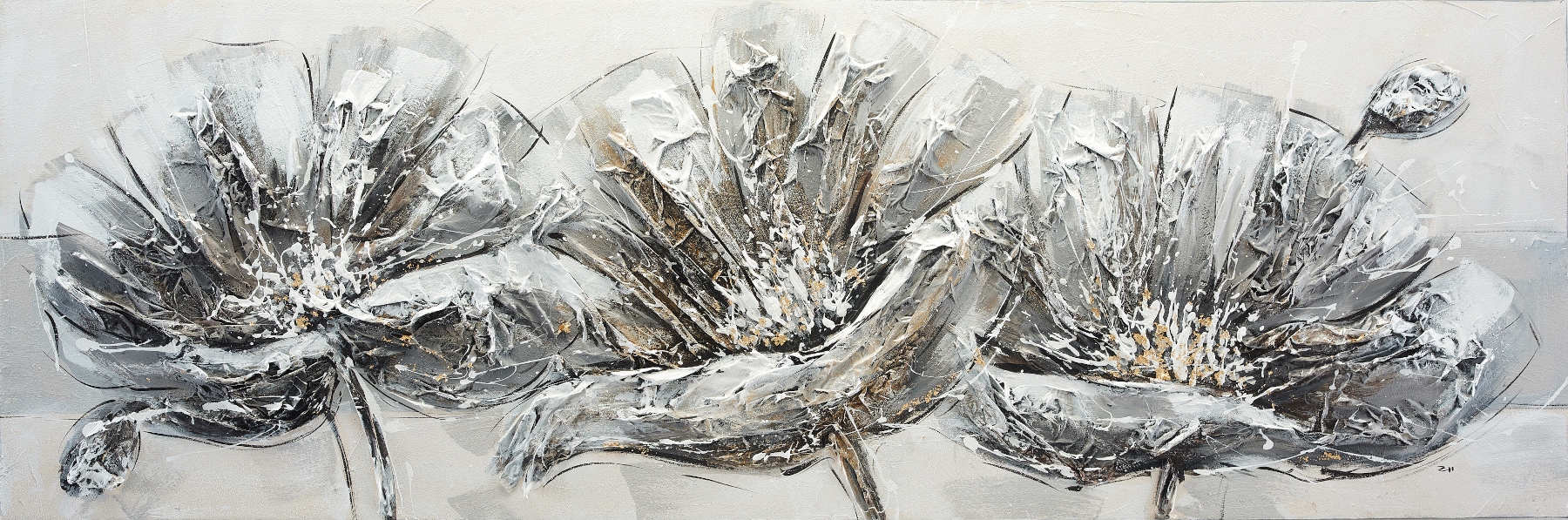 Bönninghoff Ölgemälde "handarbeit BLUMEN 40x120 cm – Wandbild Kunst Deko modern" Blumen Blumenbilder 1 Stk. tlg. handgefertigt, jedes Bild ein Unikat