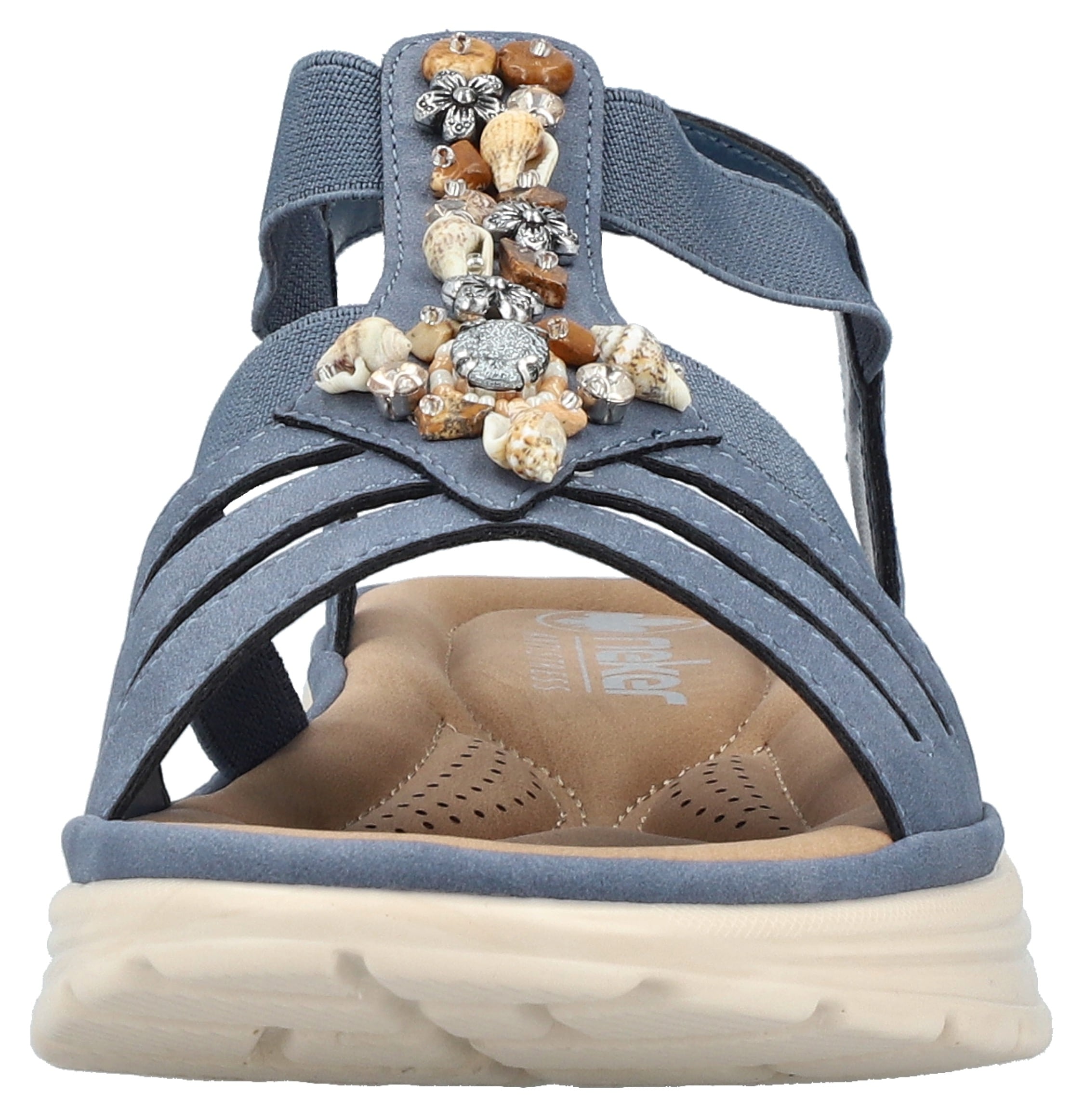 Rieker Sandale, Sommerschuh, Riemchensandalette, Schmuckverzierung, Gummizüge