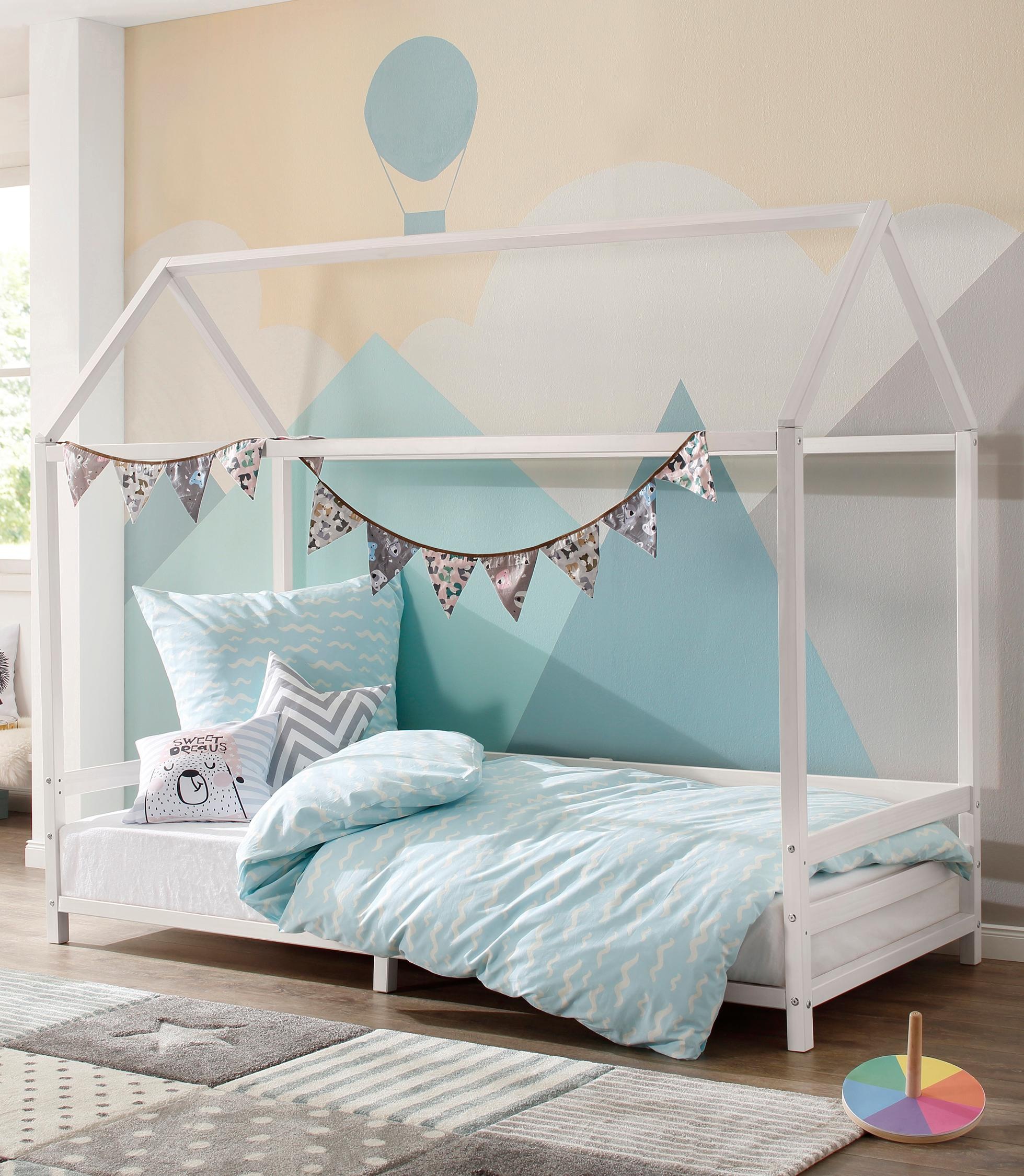 OTTO home Kinderbett "Ellen" Hausbett mit Reling aus Kiefernholz, zwei Farb günstig online kaufen