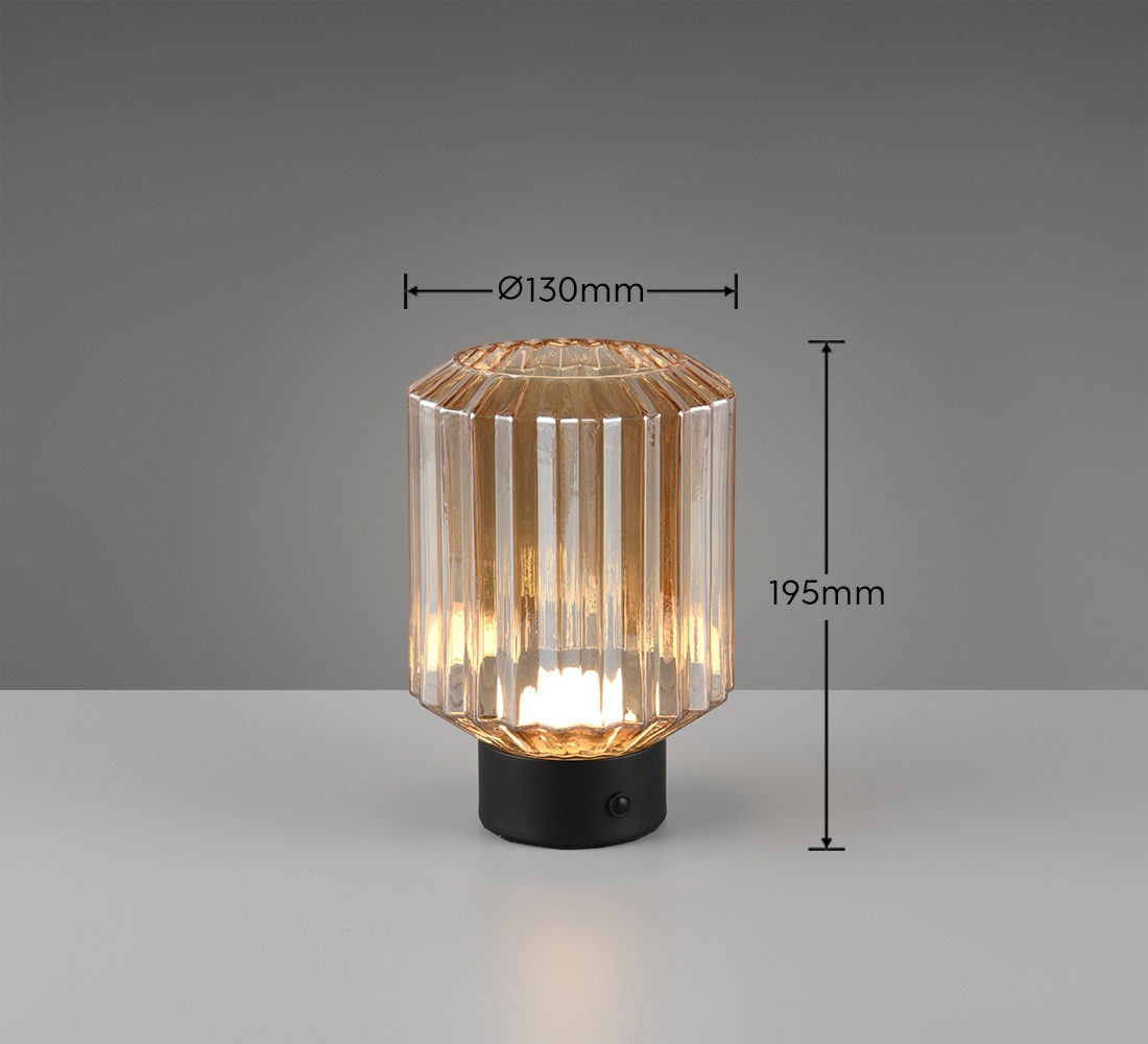 REALITY Leuchten LED Tischleuchte »LORD«, 1 flammig, Leuchtmittel LED-Board | LED fest integriert, kabellose Akku Tischlampe, Glasschirm, USB-C Ladekabel, Touchdimmer