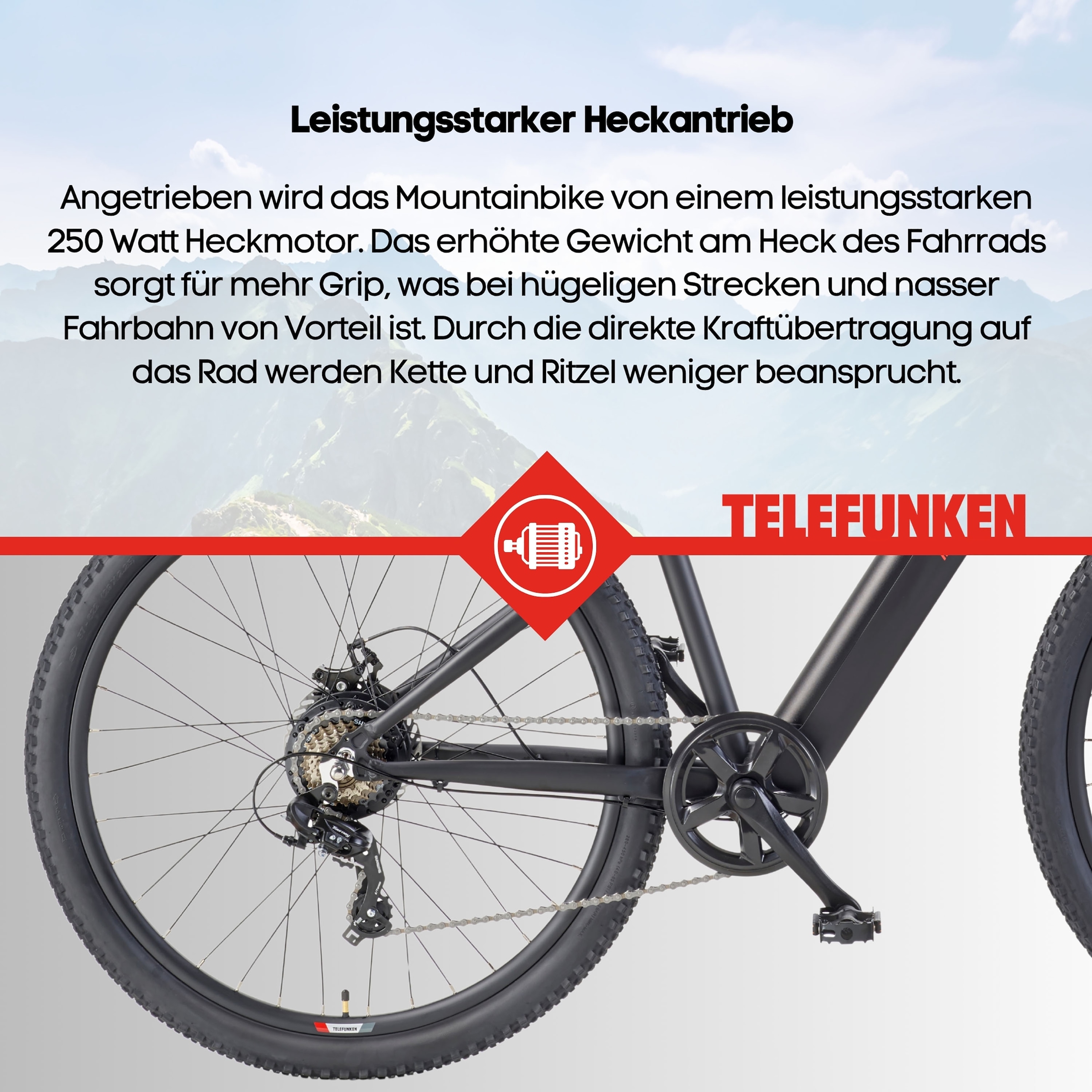 Telefunken »Aufsteiger MT922« 7 Gang Shimano TY300D Schaltwerk Kettenschaltung Heckmotor 250 W Pedelec, Elektrofahrrad, Damen u. Herren, E-MTB, Mountainbike, 29 Zoll