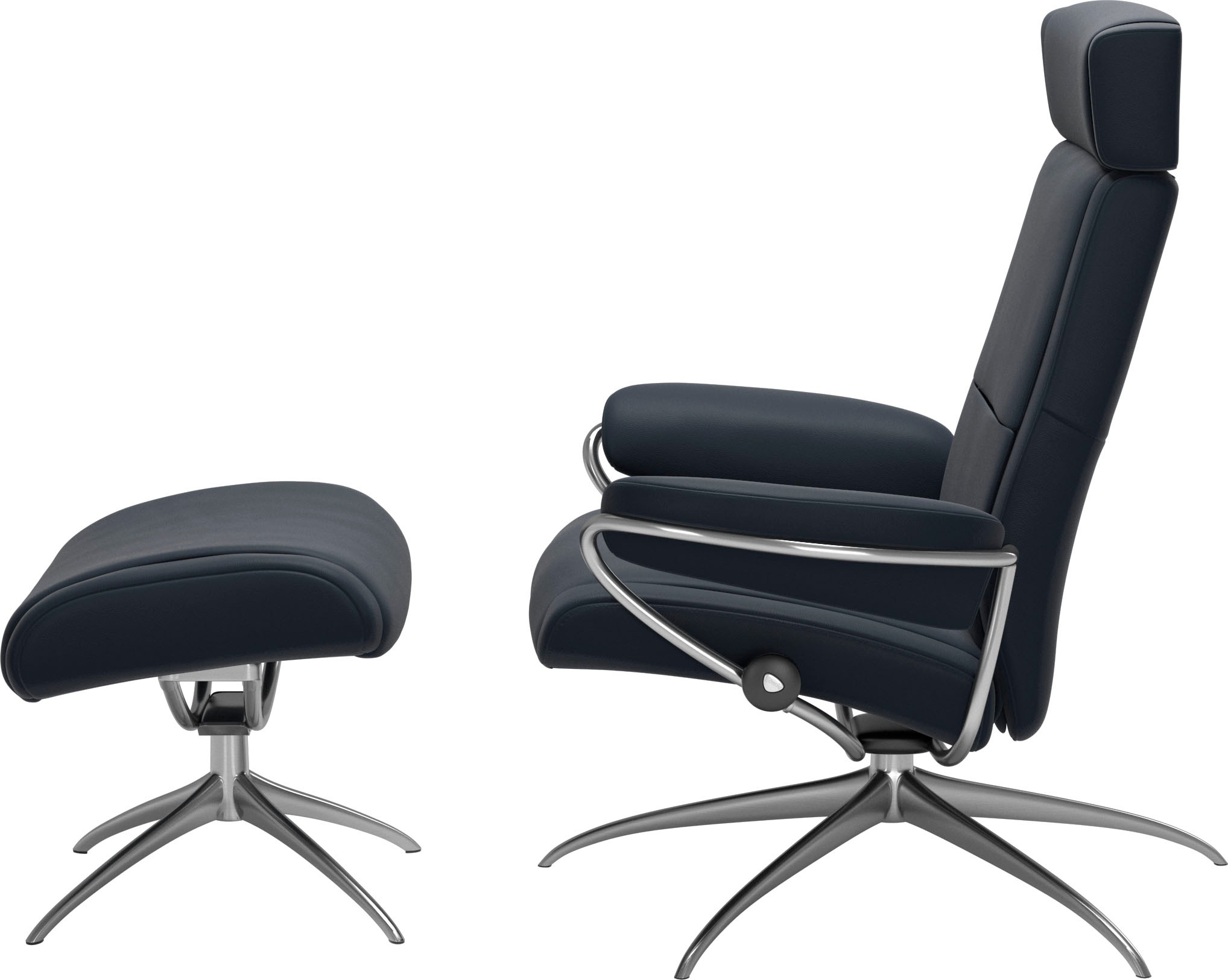 Stressless® Relaxsessel »Paris«, (Set, Relaxsessel mit Hocker), mit Hocker, Low Back mit Kopfstütze, mit Star Base, Gestell Chrom