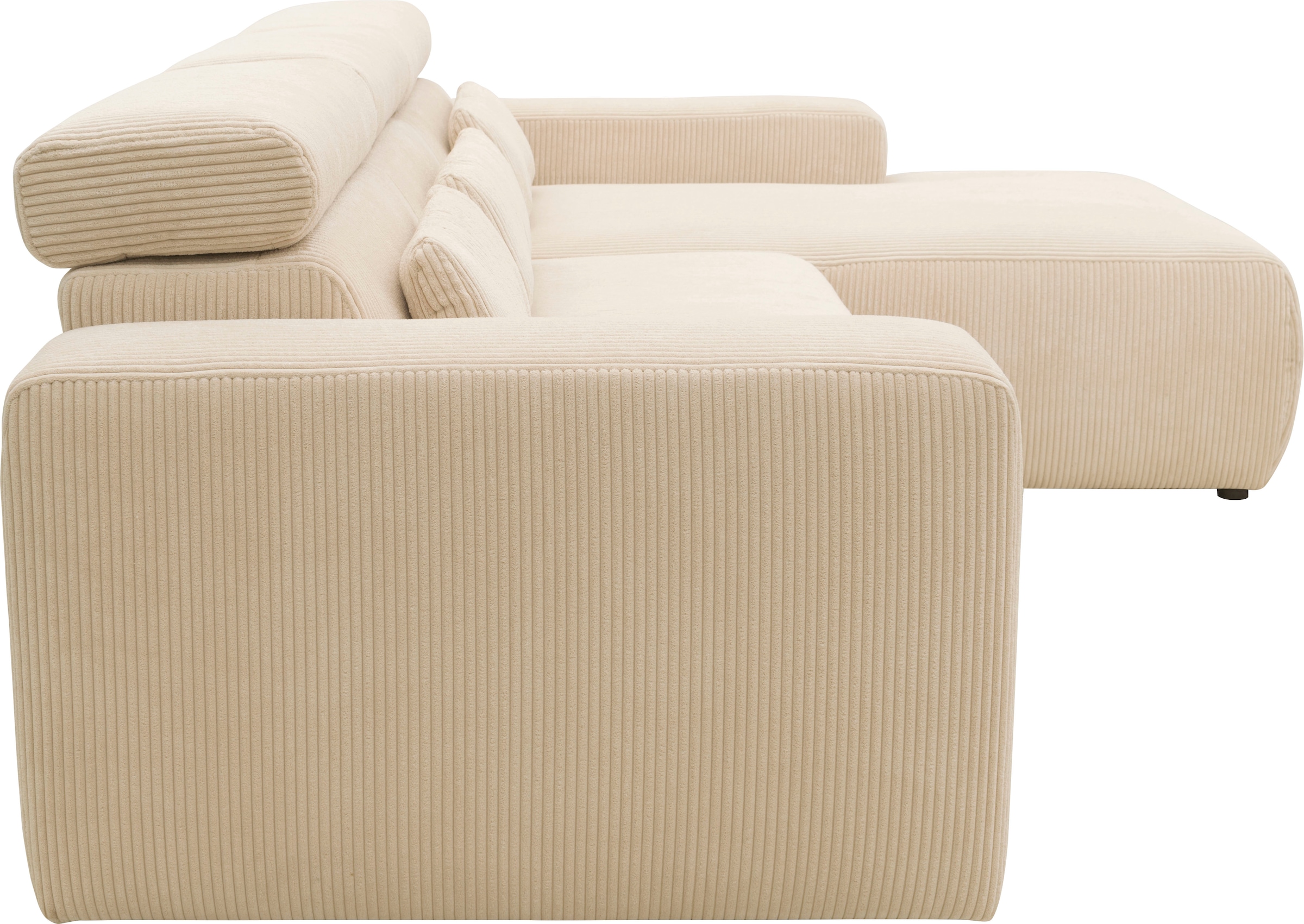 DOMO collection Ecksofa »Brandon B/T/H: 289/177/80 cm, whlw. mit Sitztiefenverstellung, L-Form«, ohne Sitztiefenverstellung, Cord, creme