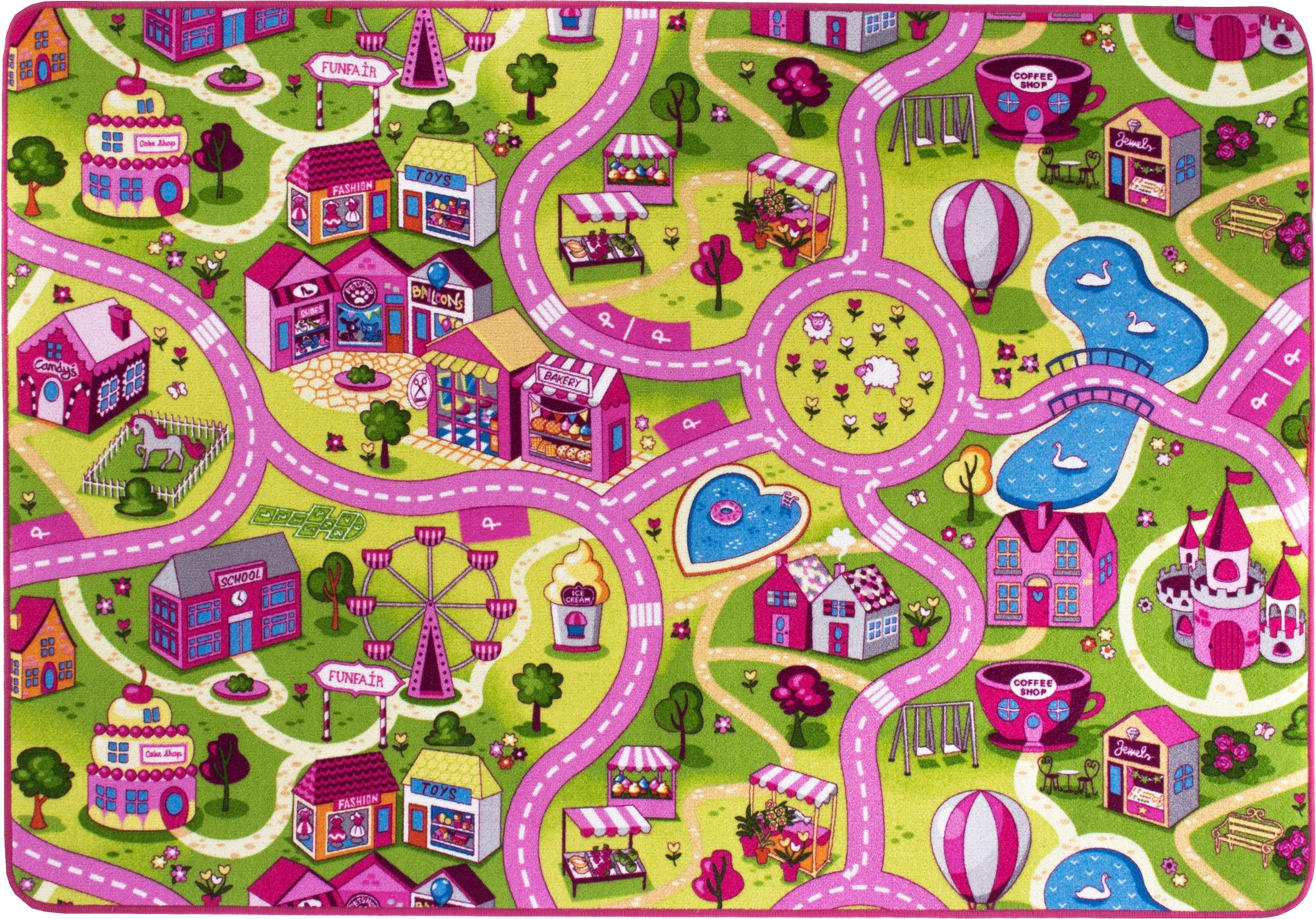 Andiamo Kinderteppich "Big City/Sweet Village", rechteckig, Straßen-Spiel-Teppich, für Mädchen & Jungen, Kinderzimmer