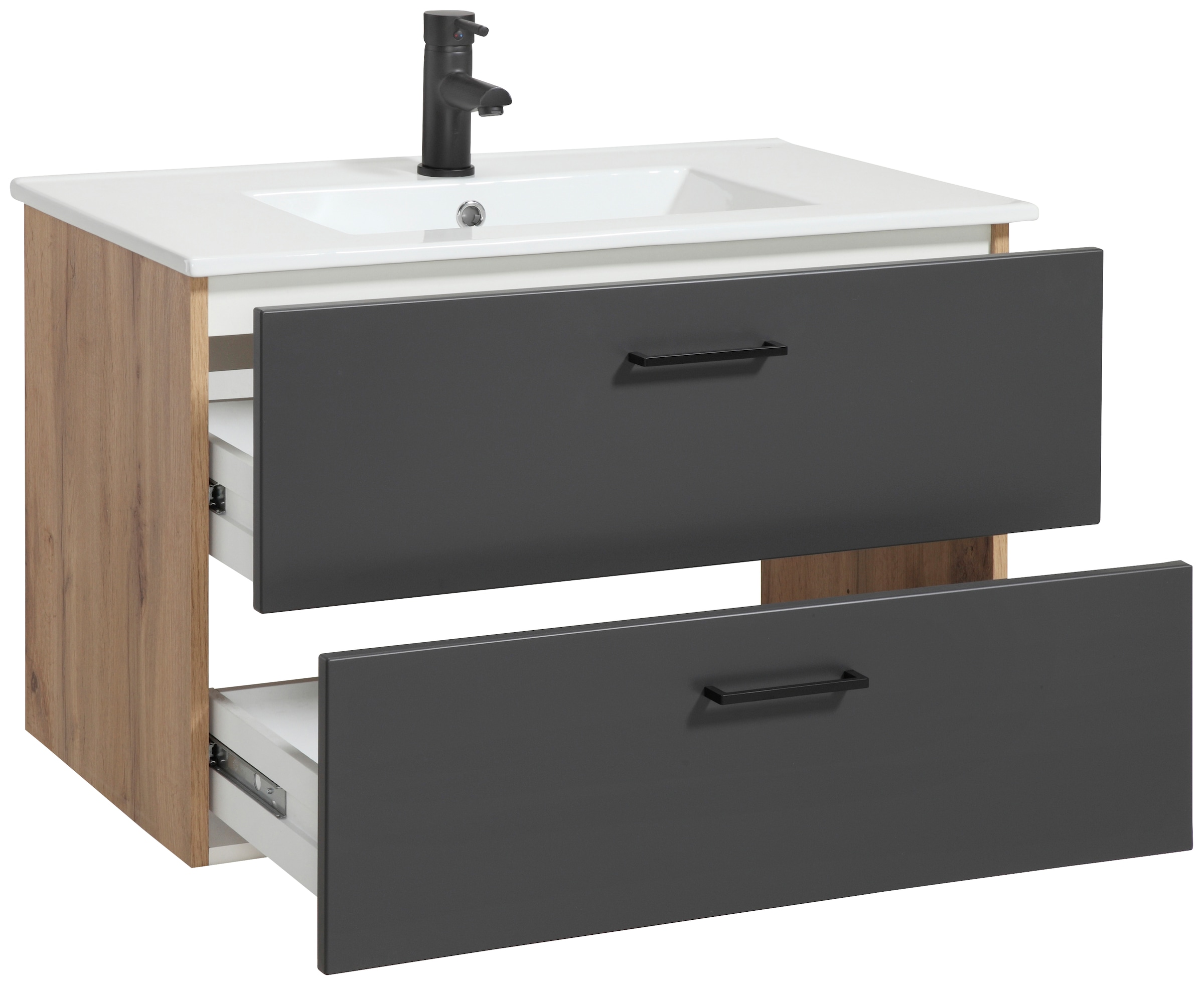 welltime Waschtisch »Trento Badezimmerschrank mit Becken Bestseller«, Badmöbel in Breite 80 cm, Waschplatz mit 2 Schubladen, Badschrank