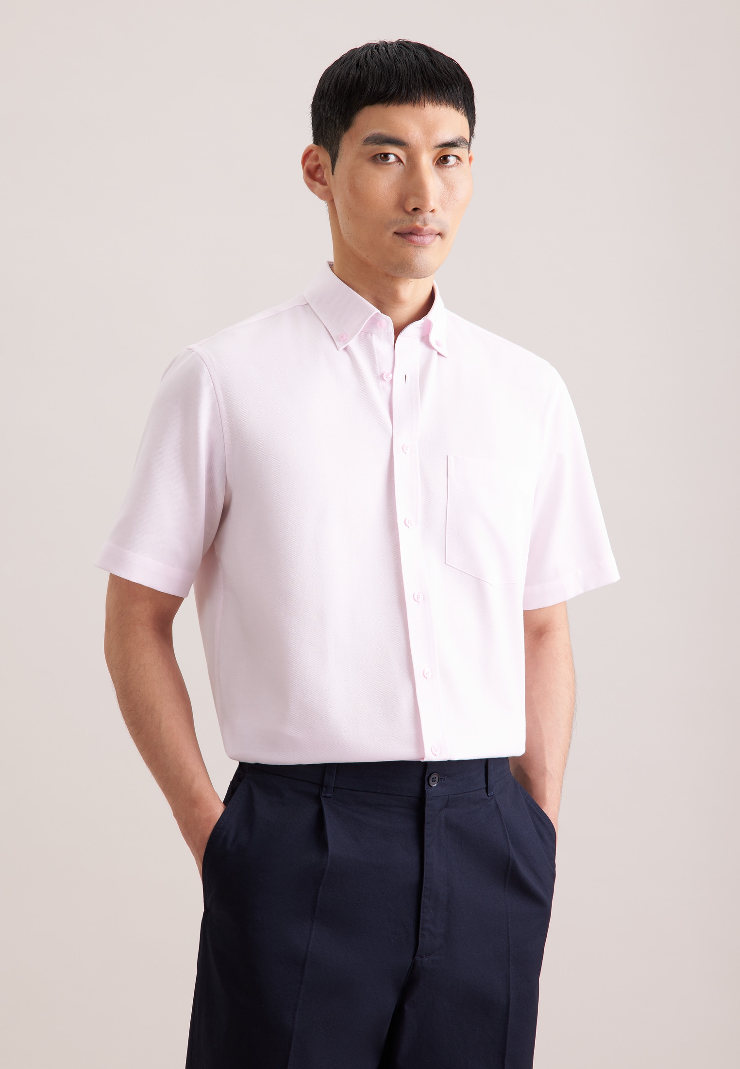 seidensticker Businesshemd "Schwarze Rose" Regular 1/2 Button-Down-Kragen Struktur