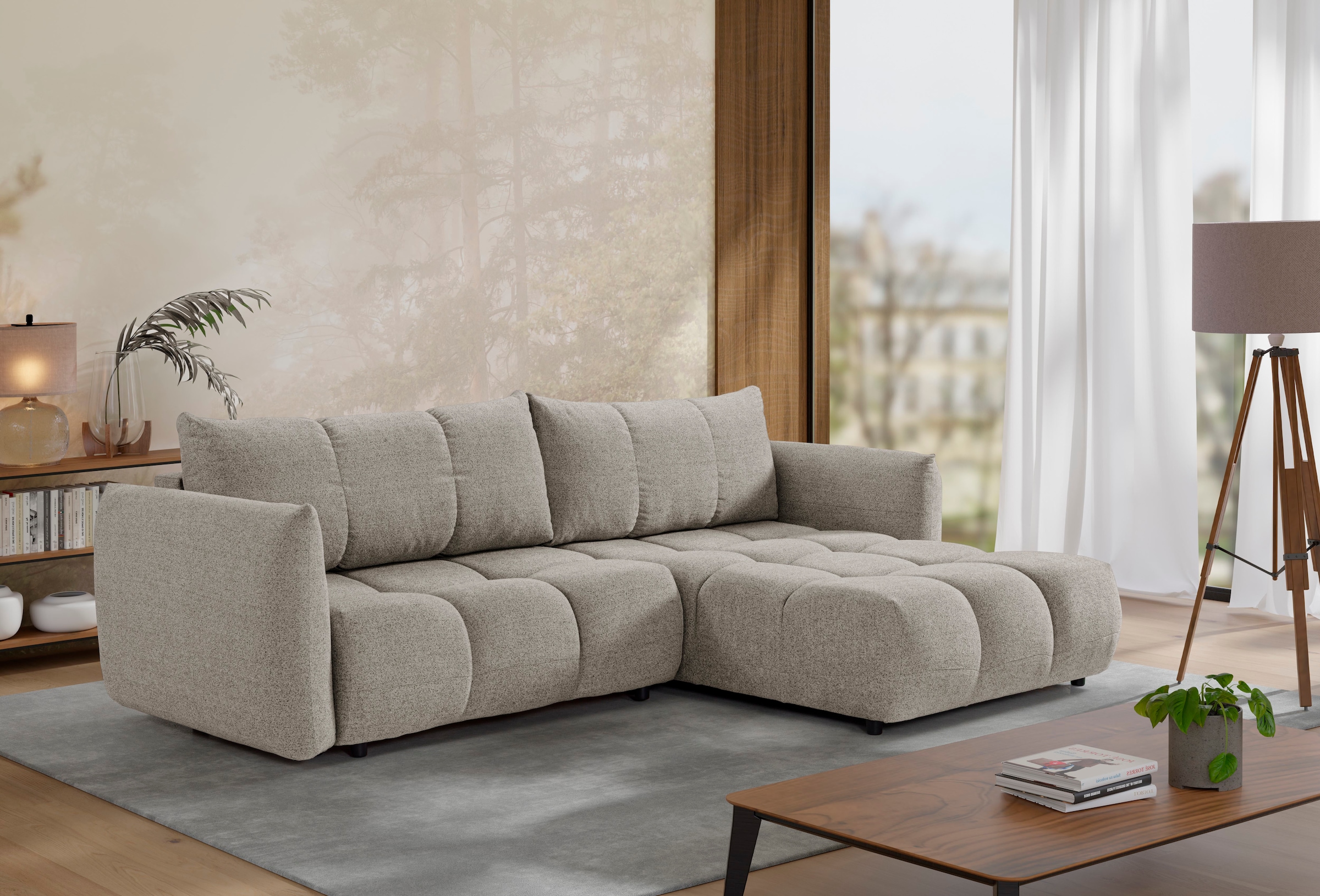 exxpo - sofa fashion Ecksofa "Livonia, B/T: 260/187, modern & praktisch für kleine Räume" Mit Bettfunktion & Bettkasten,hoher Sitzkomfort,inkl. Steppung, L-Form
