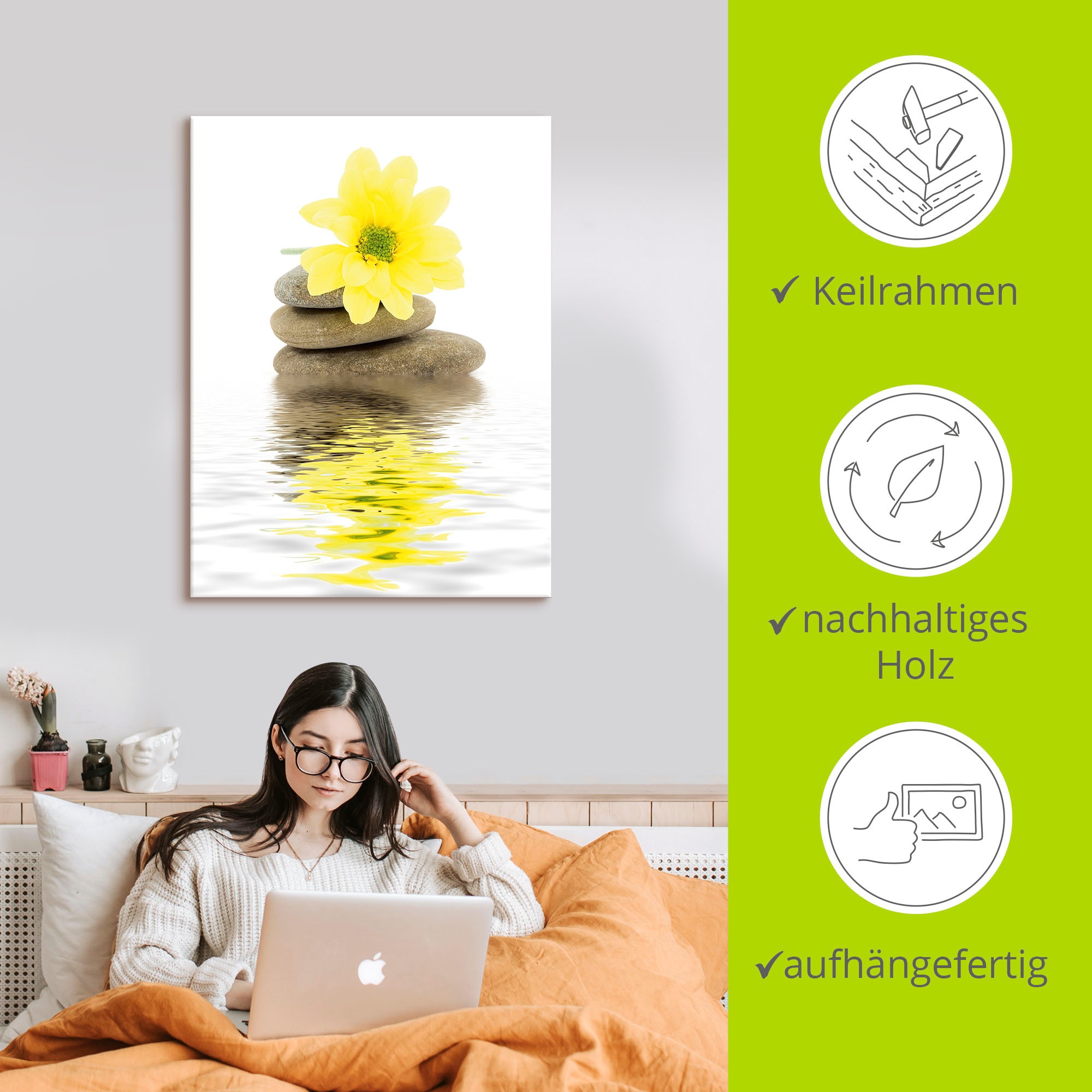 Artland Wandbild »Zen Spa Steine mit Blumen II«, Zen, (1 St.), als Alubild, Outdoorbild, Leinwandbild, Poster in verschied. Größen
