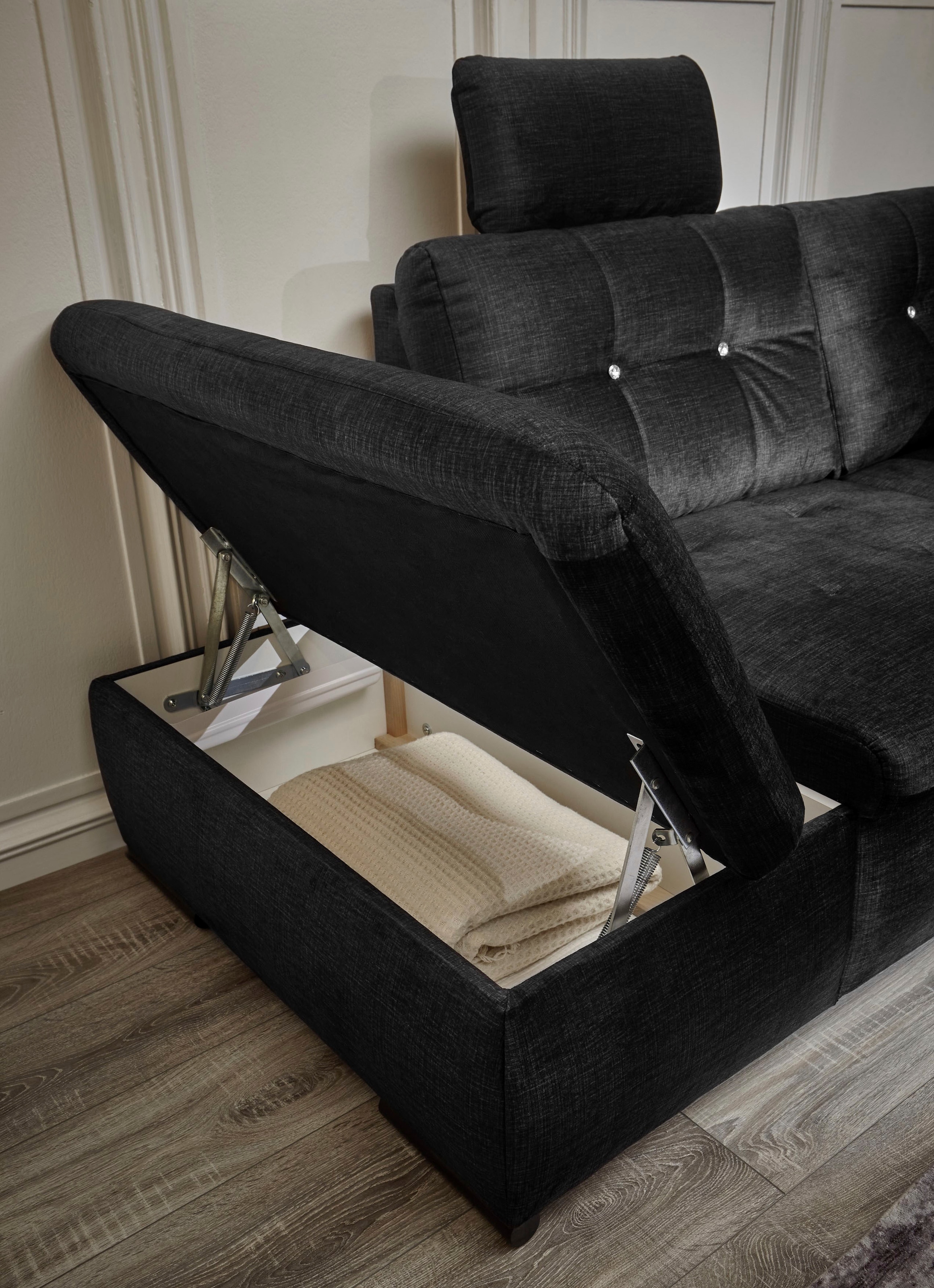 ED EXCITING DESIGN Ecksofa »Bolonia L-Form«, mit Bettkasten, Schlaffunktion und Strassstein