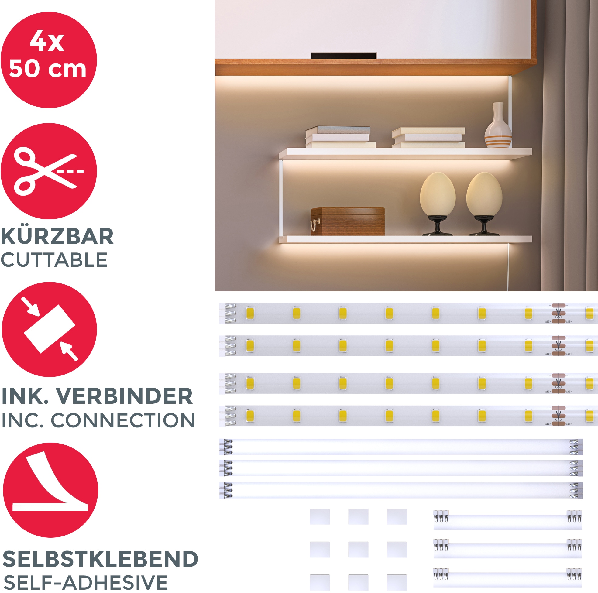 LED »Lacerta«, Set Unterbauleuchte B.K.Licht Verbinder inkl. Band | BAUR 4 2m Streifen bestellen LED-Streifen