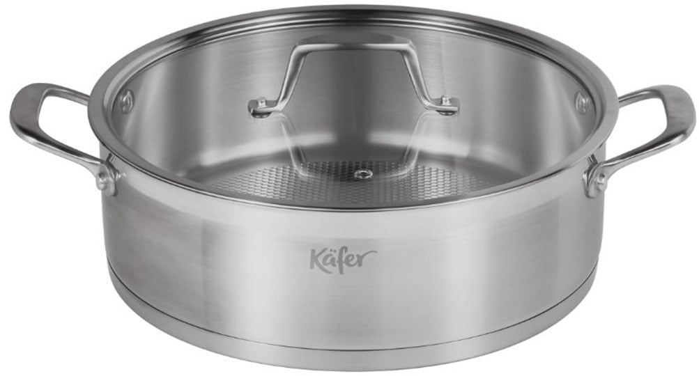 Käfer Servierpfanne "Käfer Pfanne aus Edelstahl" Edelstahl 18/10 2 Stk. tlg. Ø 28 cm, Wabenboden, recycelter Edelstahl, induktionsfähig