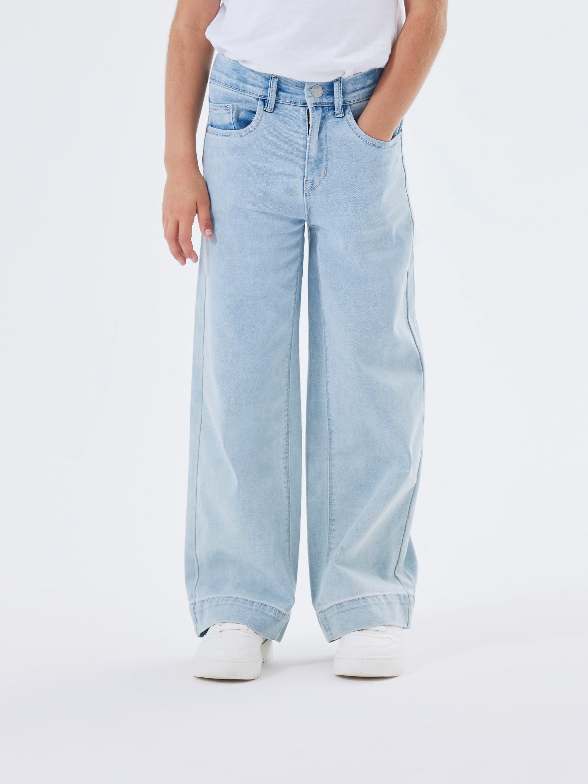 NAME IT Mädchen Weite Jeans "NKFROSE für Mädchen mit weitem Bein und High Waist", blau, Gr. 152, unifarben, Denim/Jeans, Obermaterial: 74% Baumwolle,