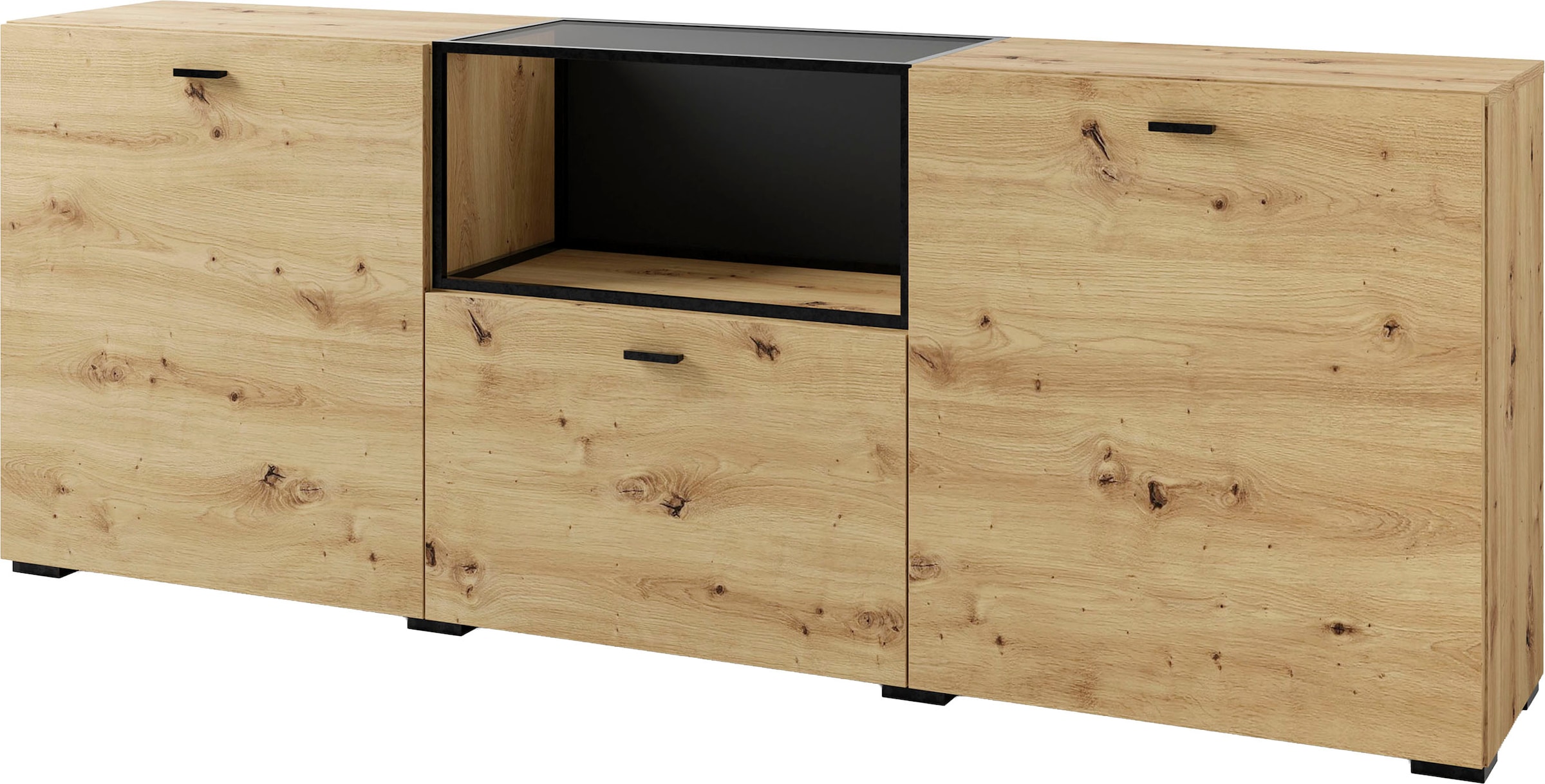 byLIVING Sideboard »Frame« 1 Stk. tlg. moderne Kommode mit Metalleinsatz und Glasplatte, 200cm breit.
