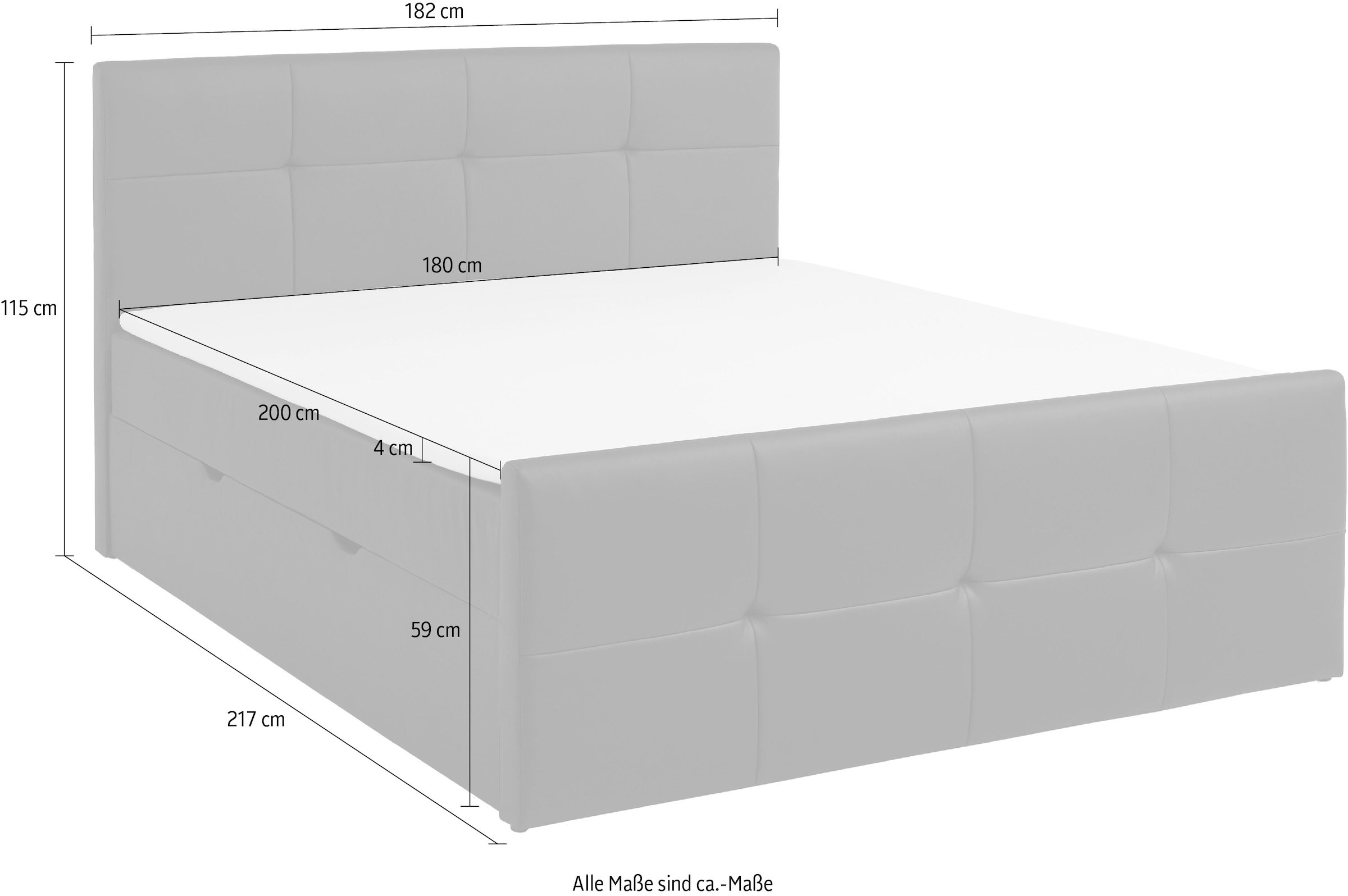 PLACES OF STYLE Boxbett »Mizzana inkl. Bettkasten, erhältlich in der Größe 180x200cm, H3« Bezug aus Kunstleder, inkl. PU-Schaumtopper