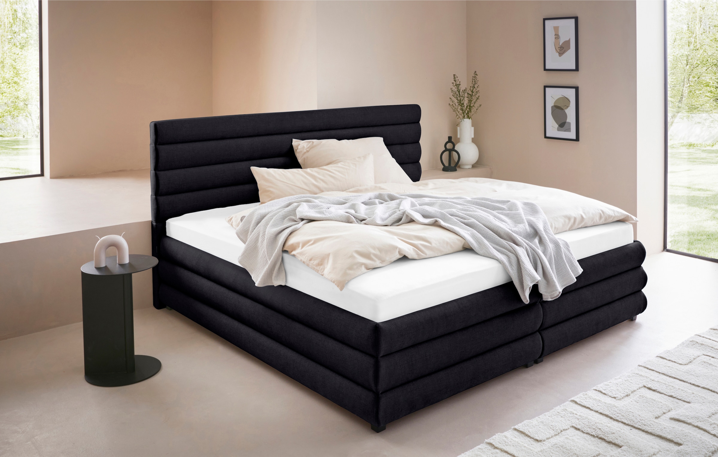 Polsterbett "Maylis", grau (anthrazit), B:212cm L:211cm, 100% Polyester, LEGER HOME BY LENA GERCKE, Betten, Polsterbett ohne Bettkasten Polsterbett, wahlweise mit und ohne Matratze und Lattenrost, auch in 200cm Breite 10