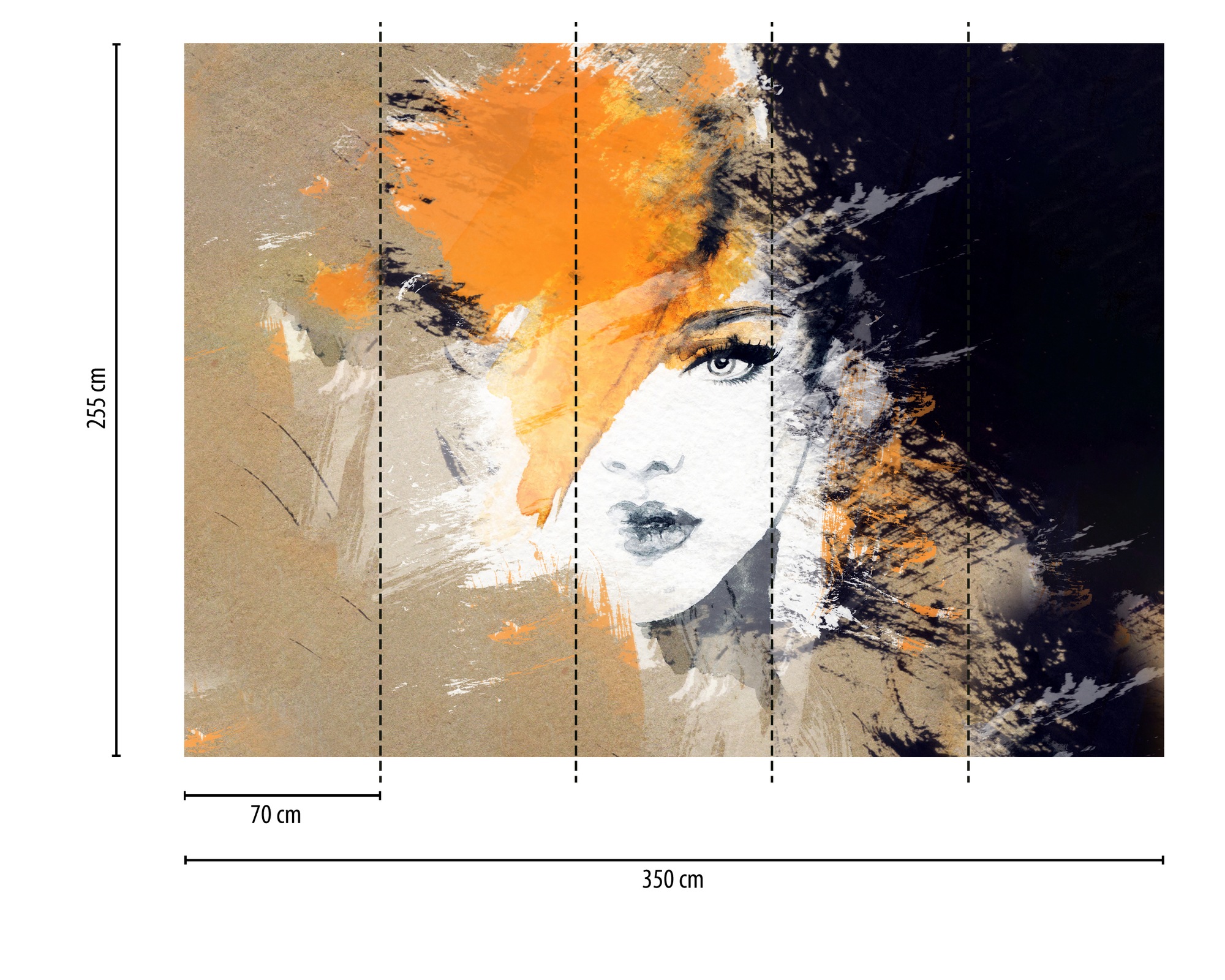 A.S. Création Vliestapete »Fototapete Frauengesicht abstrakt Orange Schwarz« matt strukturiert