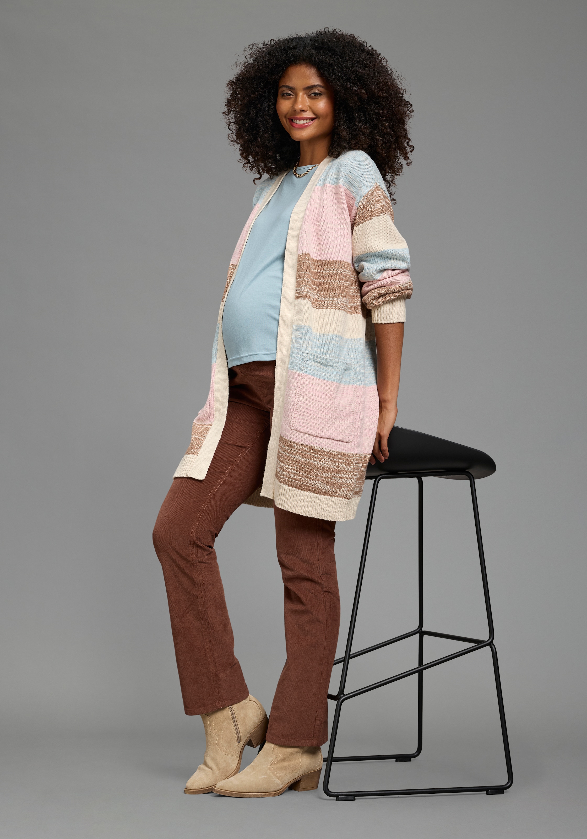 Neun Monate Umstandsstrickjacke »Meliert Umstandsstrickjacke« mit geringelter Optik, bequeme Passform, wärmend, aus Feinstrick