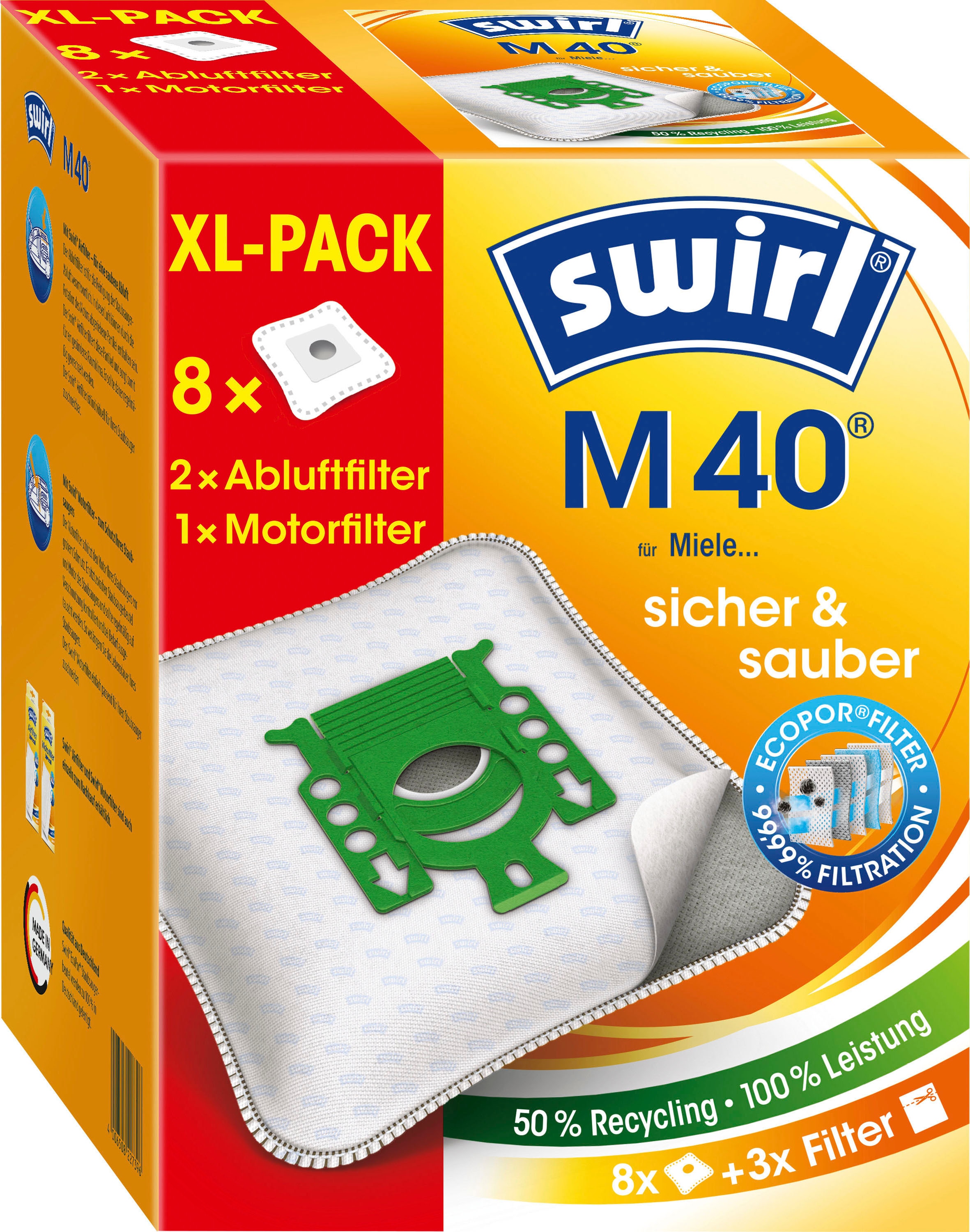 Staubsaugerbeutel »Swirl® M 40 EcoPor® XL Vorteilspack«, (Packung, 11 St.), für Miele...