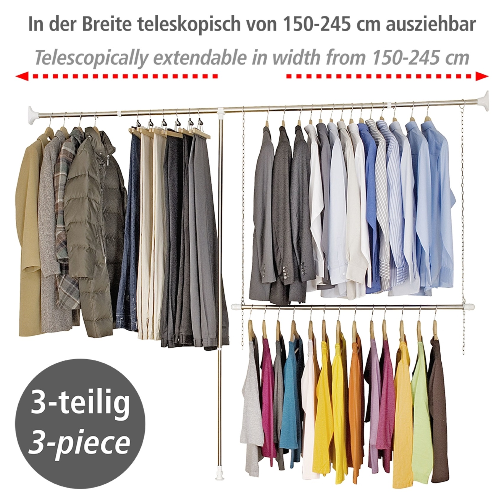 WENKO Teleskopregal "Garderobe", (Set, 3 St.), flexibles Kleiderstangensyst günstig online kaufen