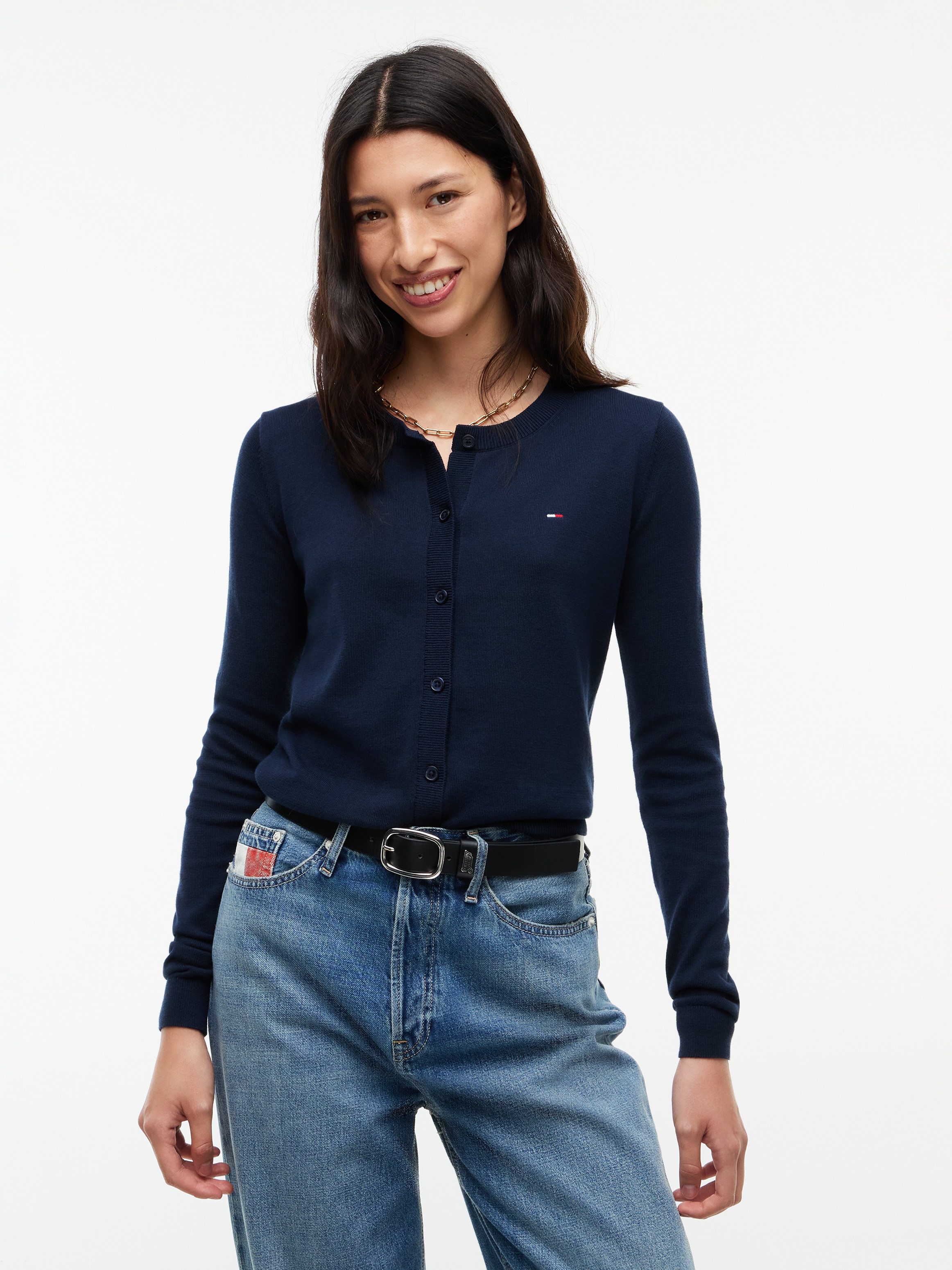 Tommy Jeans Strickjacke "TJW ESSENTIAL CREW NECK CARDIGAN" Baumwolle