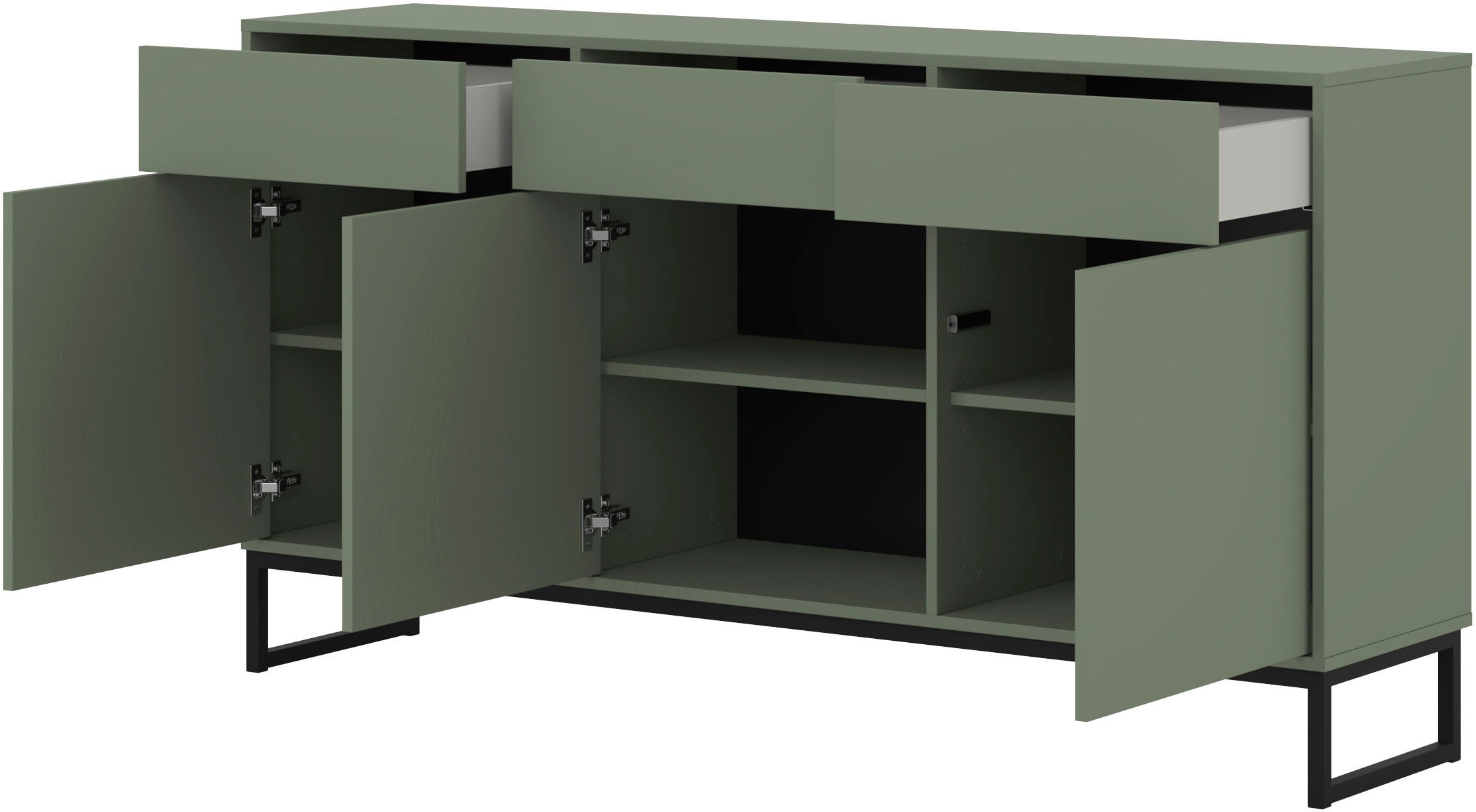 OTTO home Sideboard »Loft, Breite 157 cm, grifflose Kommode 3 Türen/3 Schubkästen.« Schubladenschrank mit viel Stauraum, Einlegeböden verstellbar