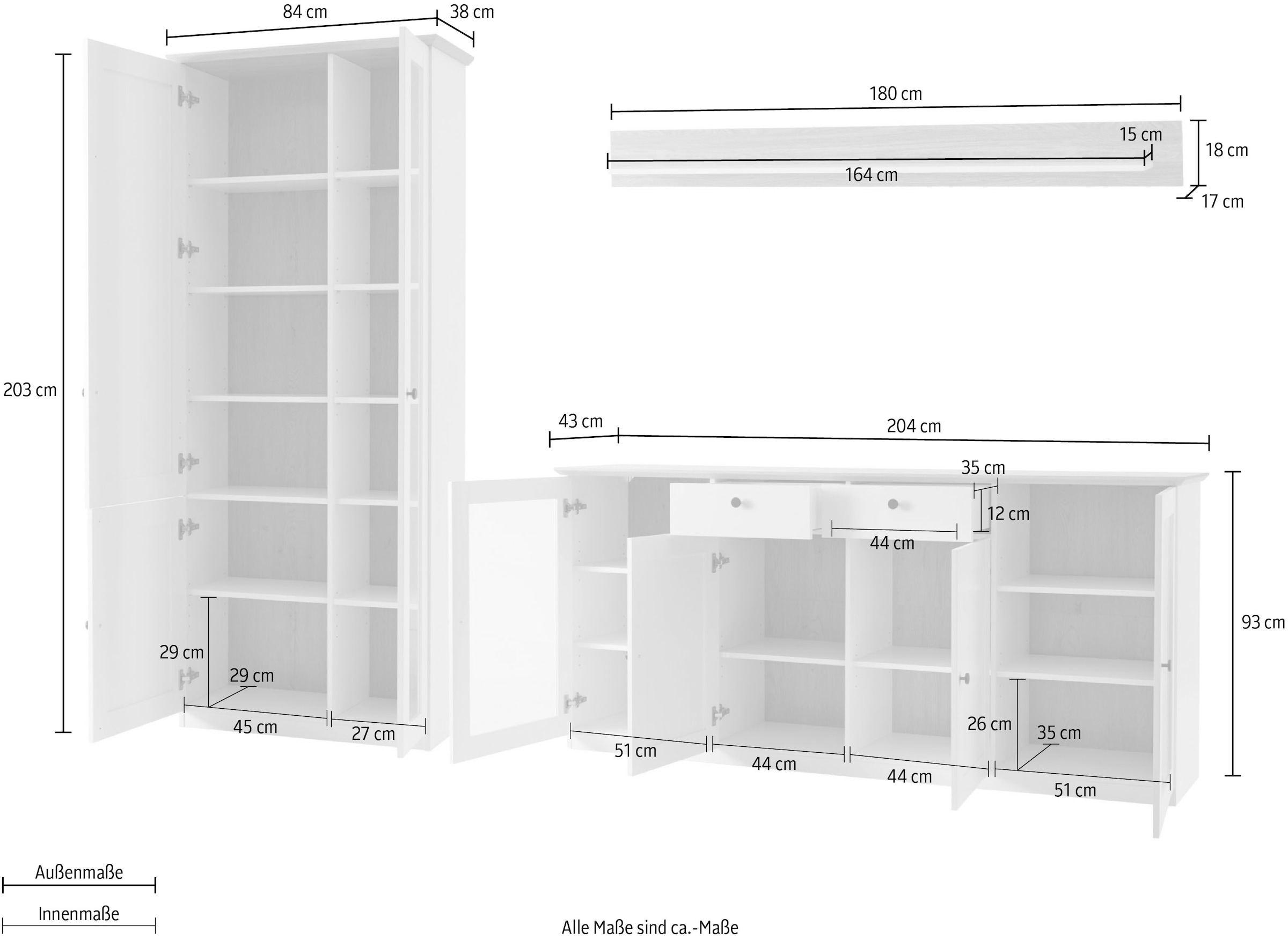 OTTO home Wohnwand »Brest, Anbauwand im Landhausstil, Komplettset, Wohnzimmer-Set« Set, 3 Stk. tlg.