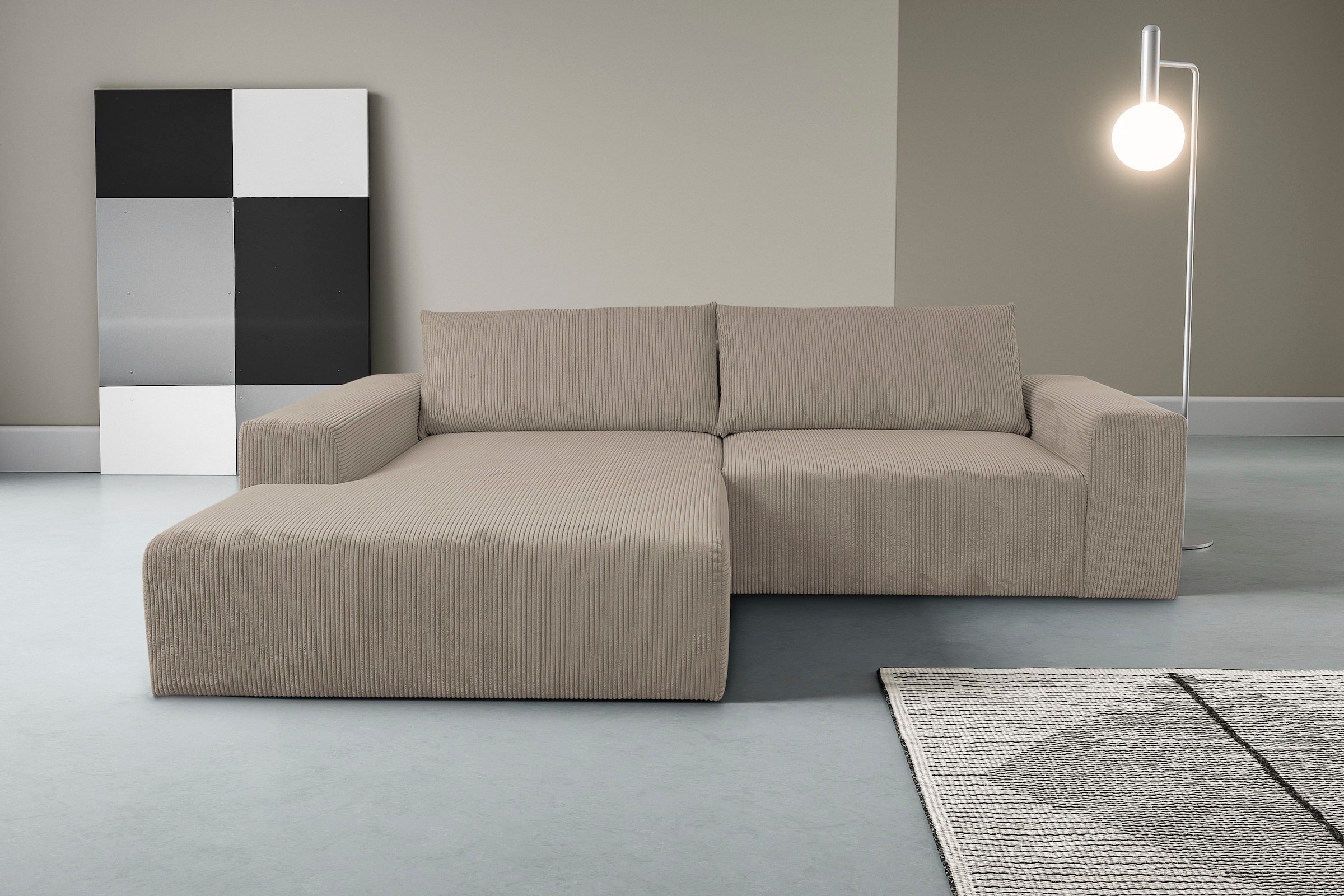WERK2 Ecksofa "Rio 262 x 188 cm, modern & bequem, aktuelles Design, breite Armlehnen" Cord, L-Form