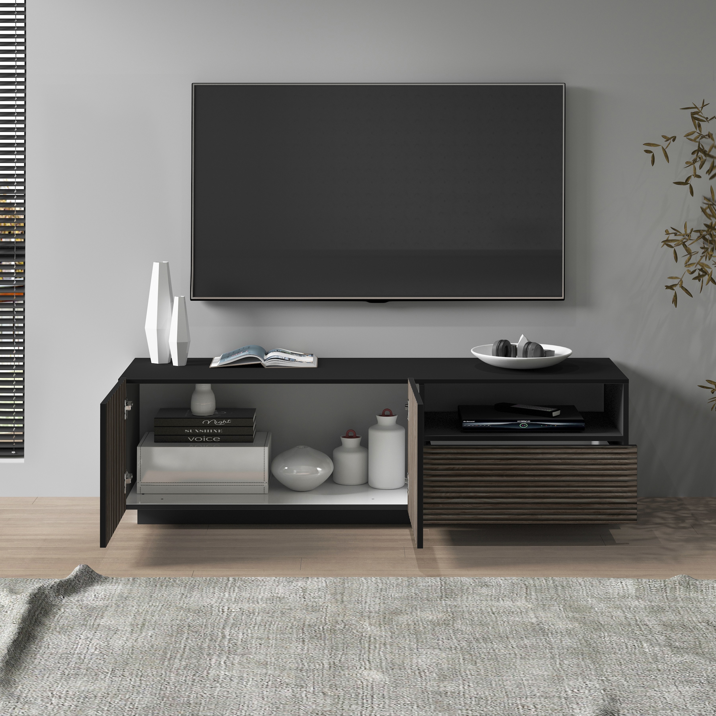INOSIGN Lowboard »Vega,Lowboard,TV Board,TV Schrank,150 cm«, mit 2 Türen und 1 Schublade,Fronten mit Rillen-Optik