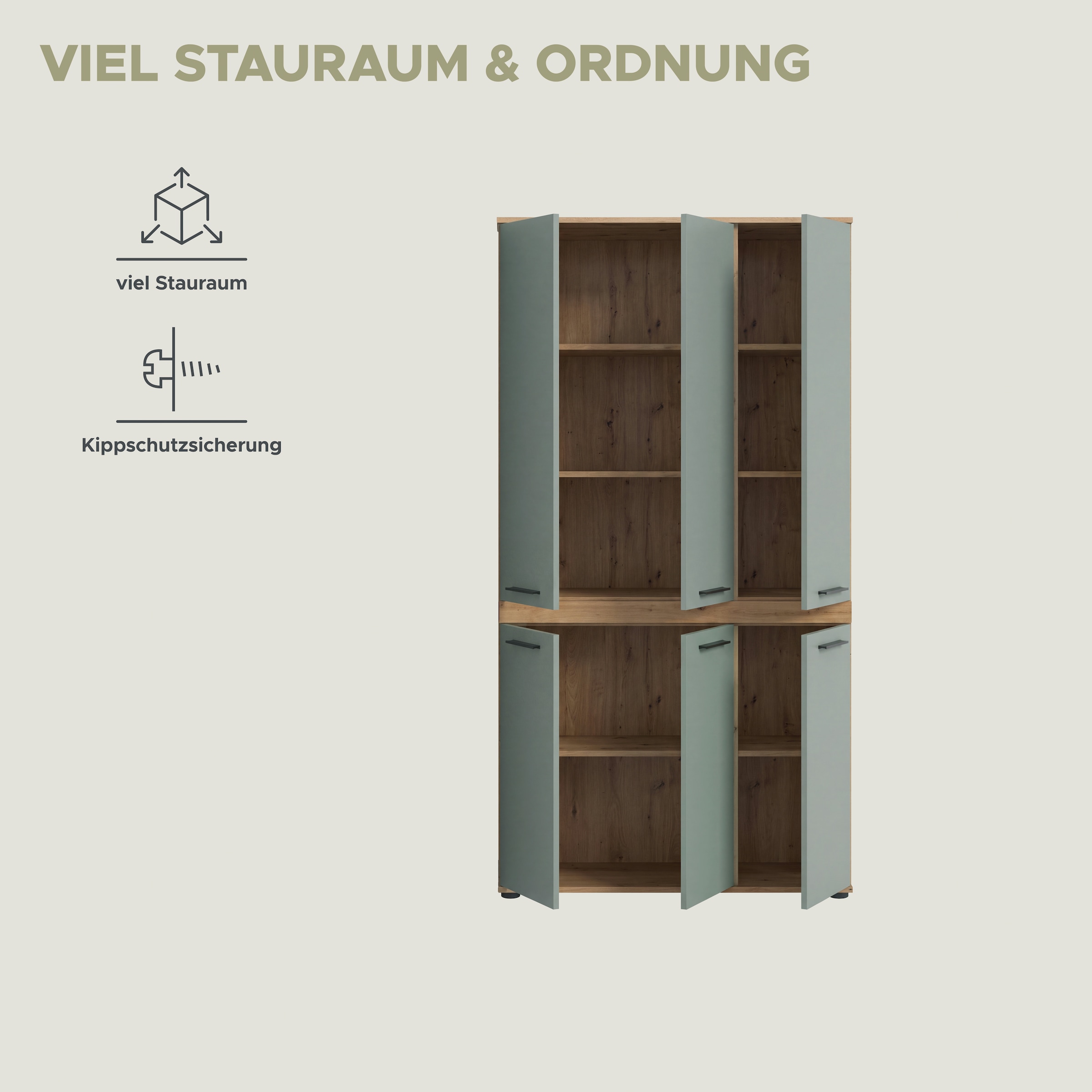 welltime Hochschrank »LUCCA, Breite 90cm, 6 Türen, 10 Fächer, 6 Einlegeböden« Badschrank, Badmöbel, Badezimmer, Universalschrank, Mehrzweckschrank