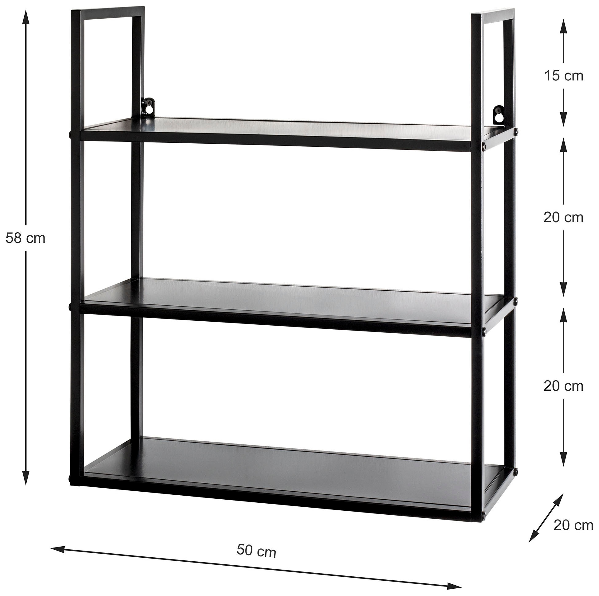 HAKU Wandregal »Hängeregal, Wandboard« rechteckig - aus Metall Schwarz - B/T/H 50/20/58 cm
