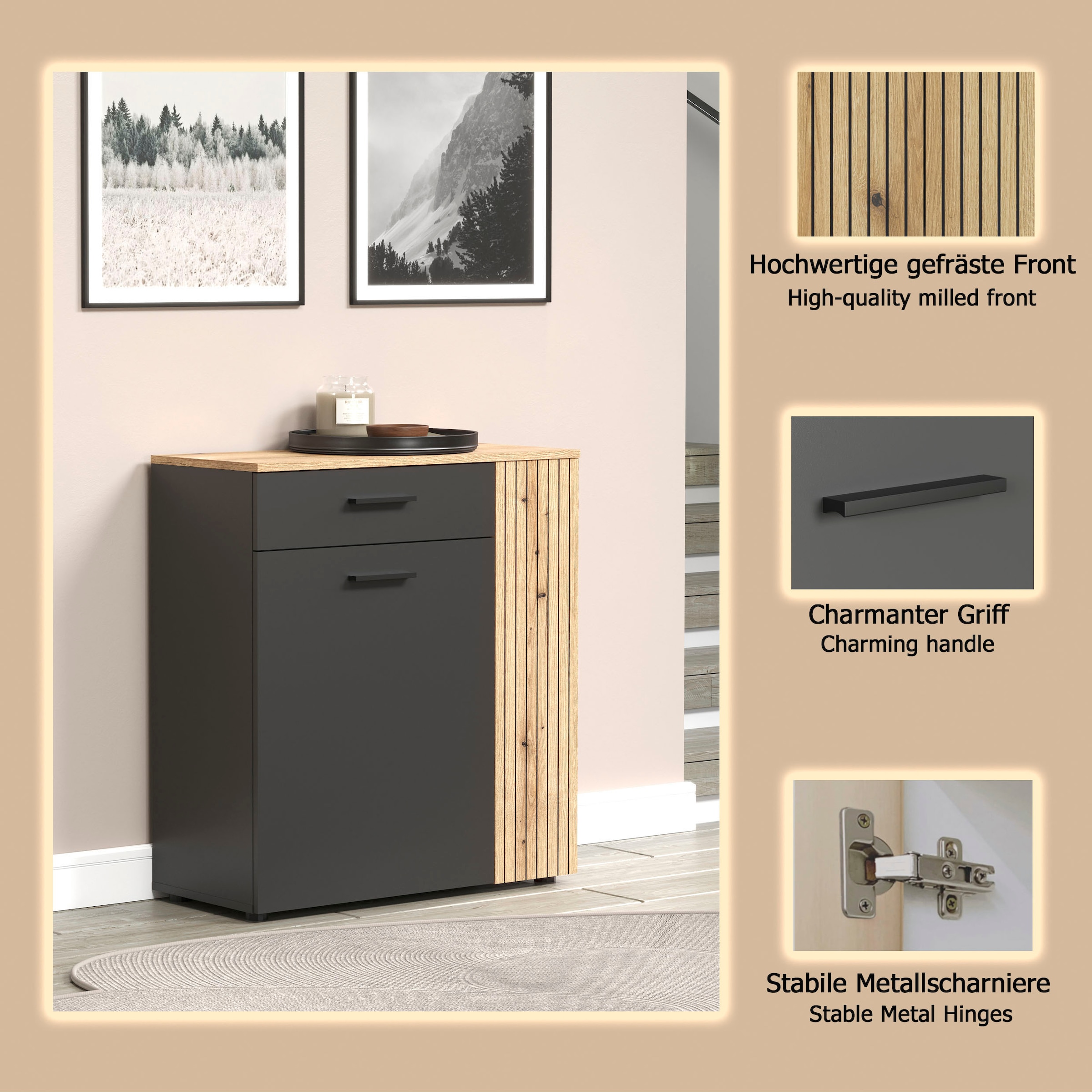 Home affaire Schuhschrank »Estepona« 1 Stk. tlg. Schuhkommode mit 2 Türen und Schubkasten – (B/T/H) 80/36/88 cm