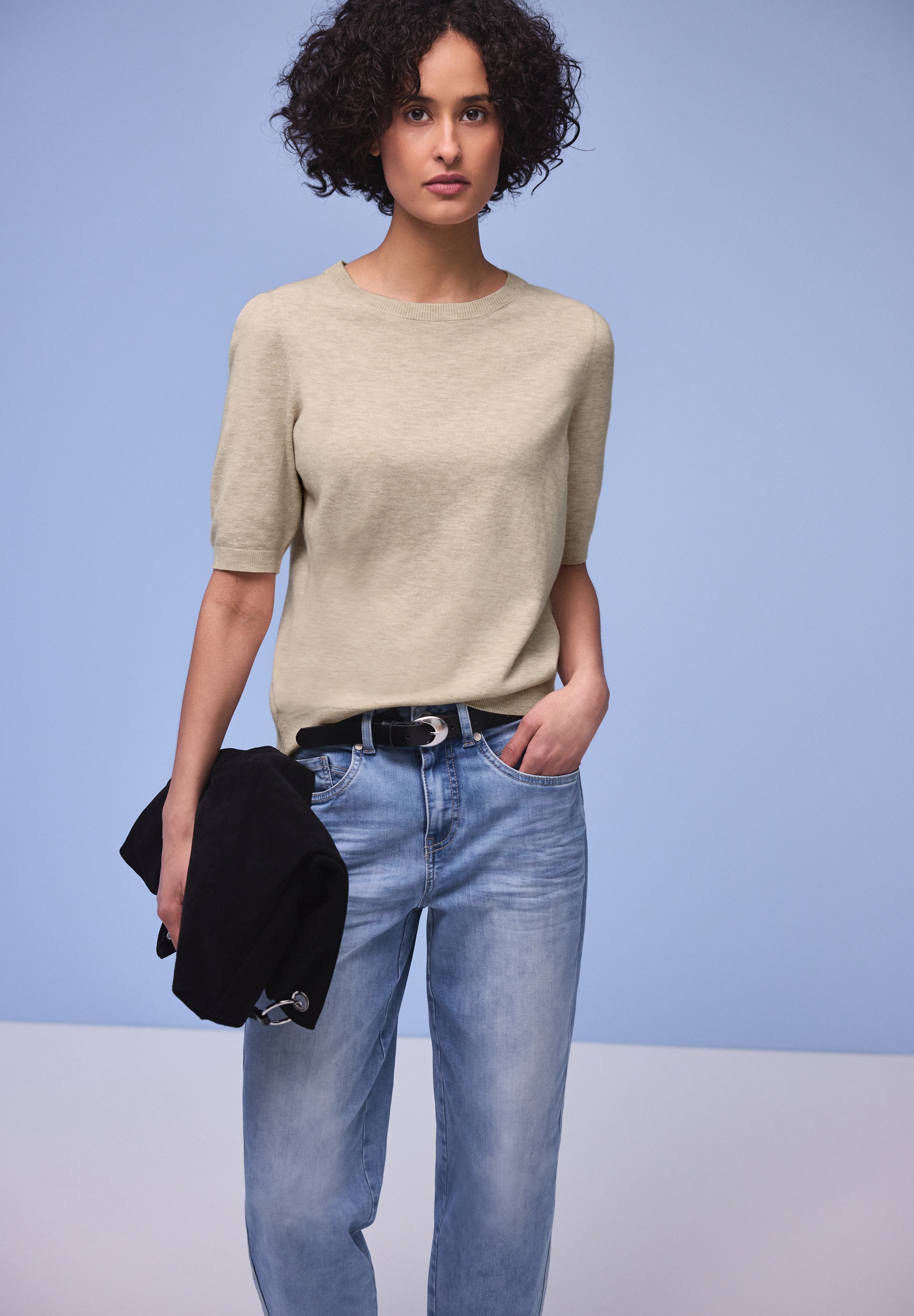 STREET ONE Strickpullover Halbarm mit modischen Pull-Ärmeln günstig online kaufen