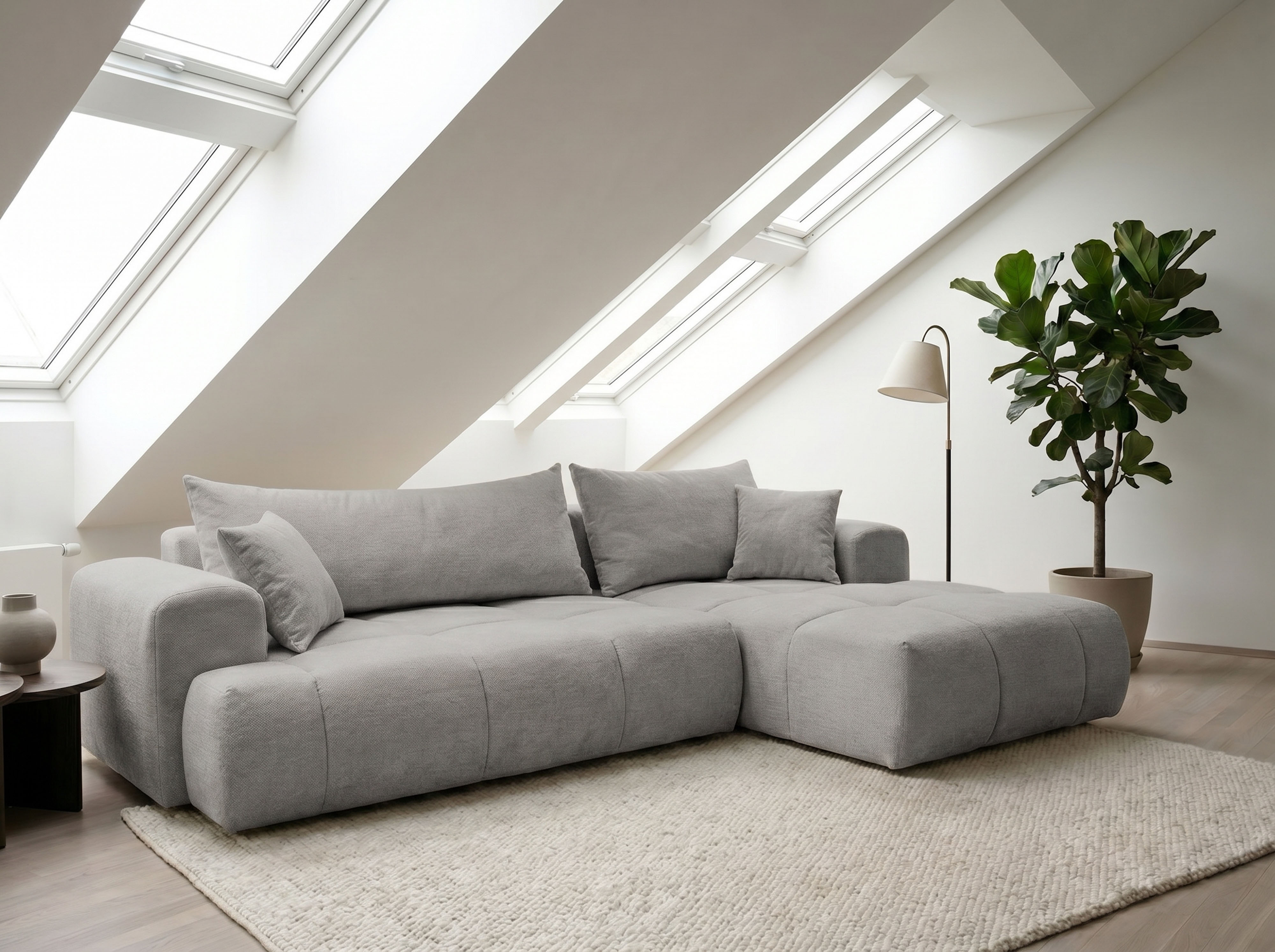 WERK2 Ecksofa "Ewela-Bubble 265 x 145 cm modern und bequem" Bouclé, L-Form, Schlaffunktion, Bettkasten