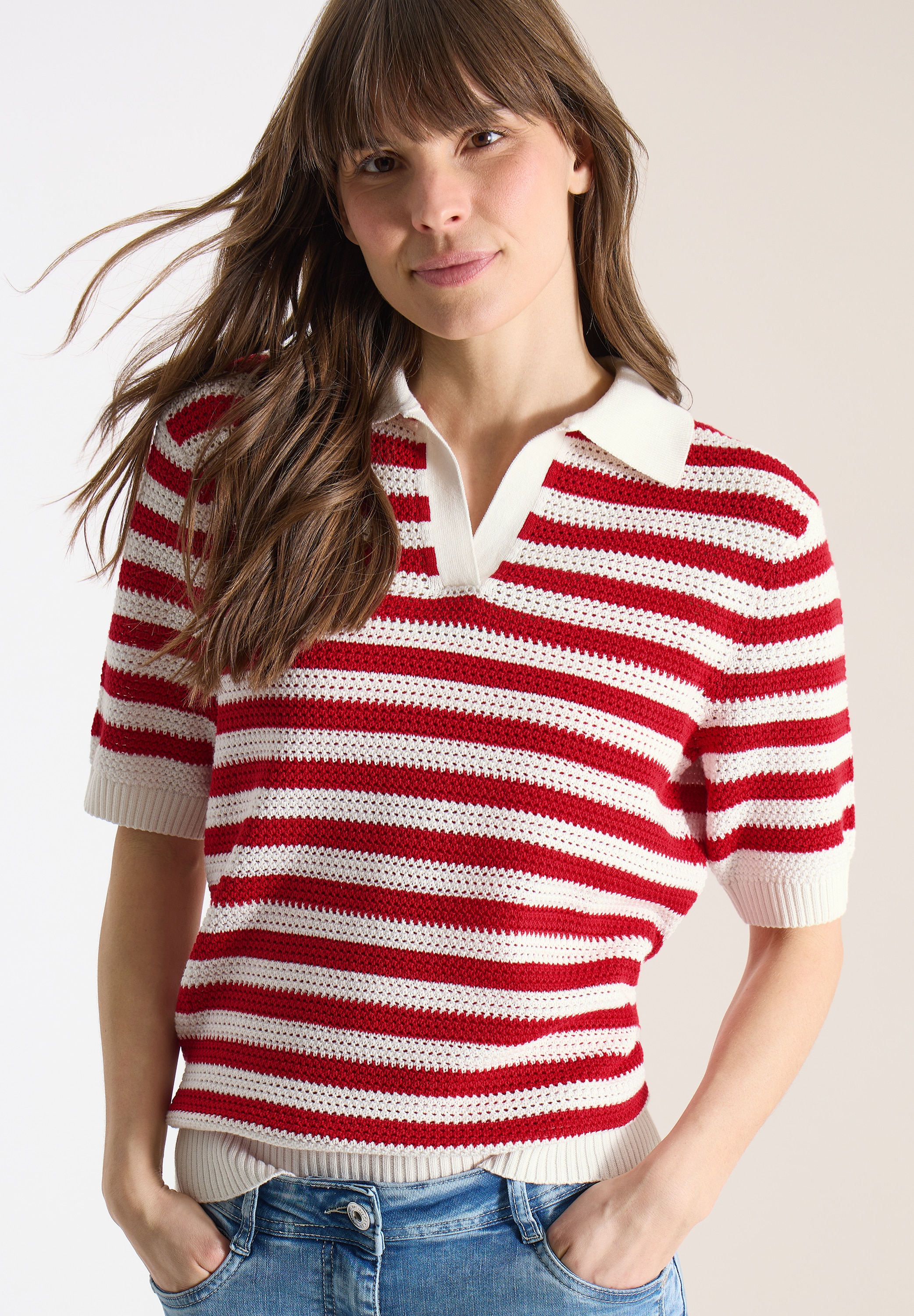 Cecil Kurzarmpullover in Mesh-Qualität