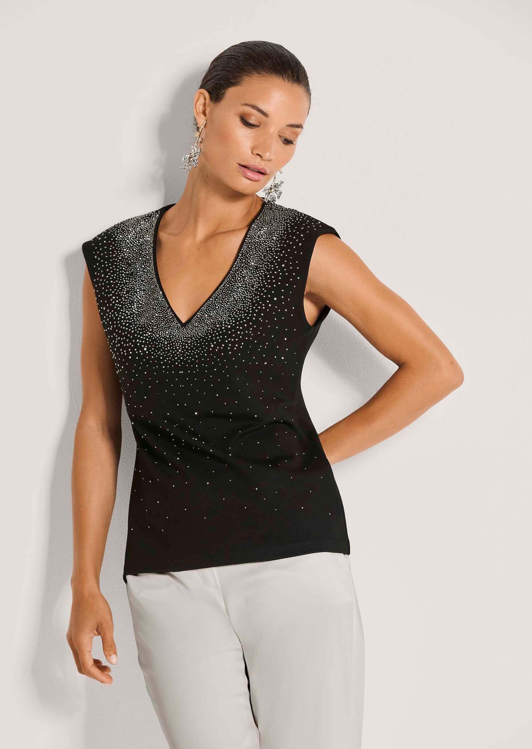 MADELEINE Kurzarmshirt »Shirt Elegantes Shirt mit V-Ausschnitt, ärmellos« Strass-Dekoration