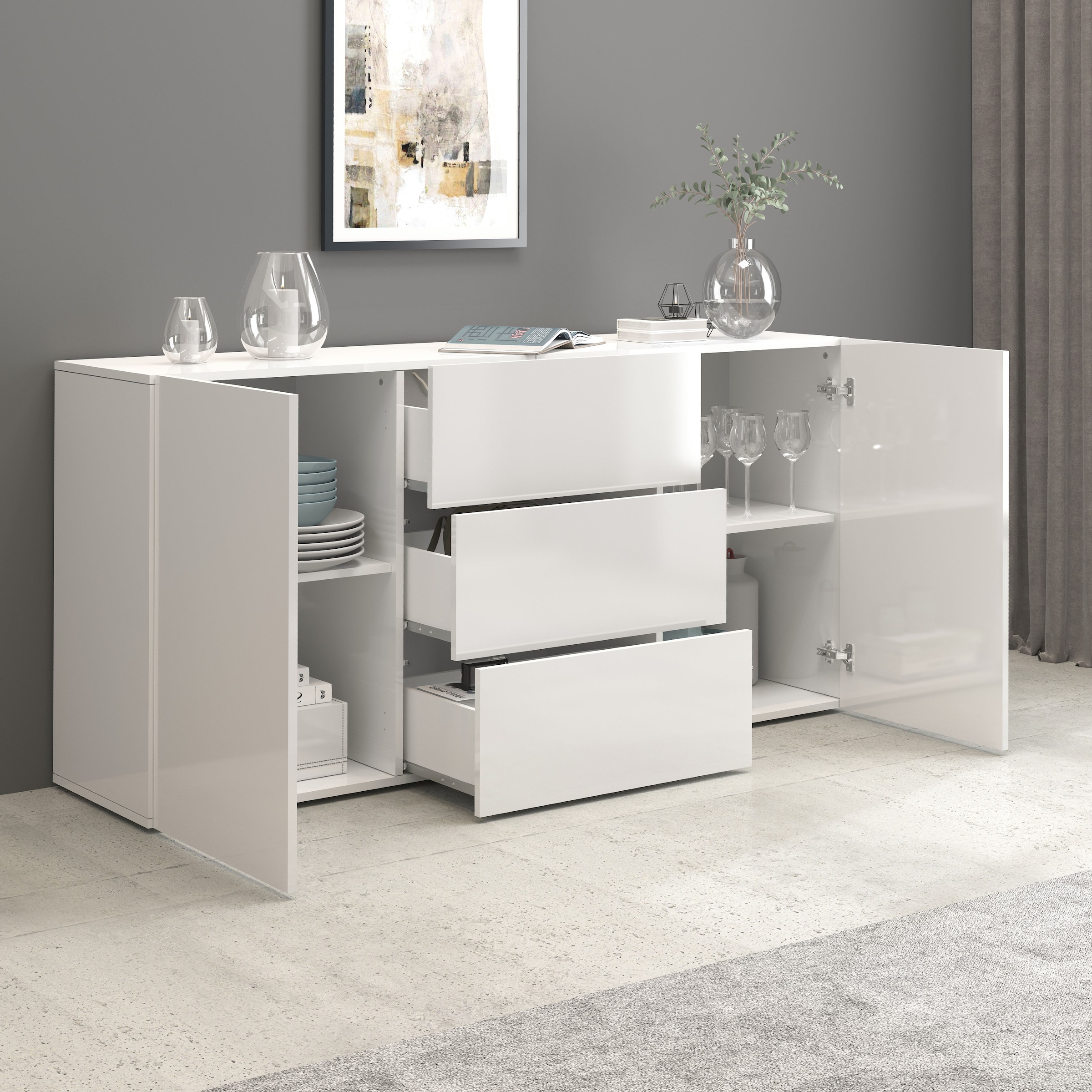 INOSIGN Sideboard »Egypt, Kommode, Schrank, Kredenz, grifflos«, 2 Türen, 3 Schubkästen, kompl. Hochglanz lackiert Breite 160