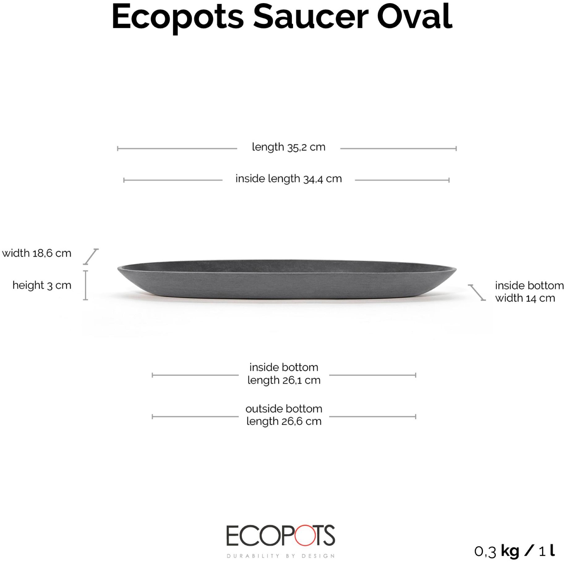 ECOPOTS Topfuntersetzer »Oval Groß Grau«, für innen und außen: frostsicher, bruchsicher und lichtbeständig