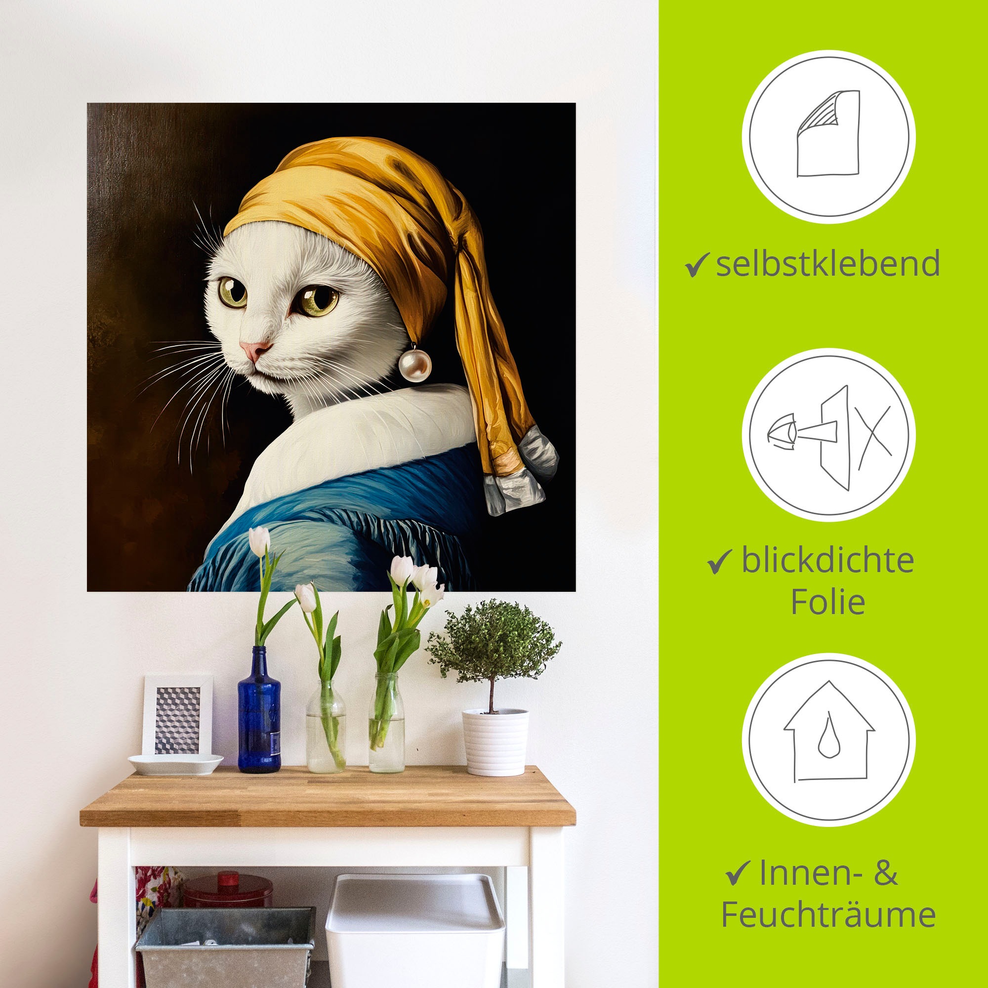 Wandbild ARTLAND "Die Katze mit dem Perlenohrring", farbe bild(er): schwarz, B:30cm H:30cm, Bilder, als Alubild, Leinwandbild, Poster, Wandaufkleber in verschied. Größen 2