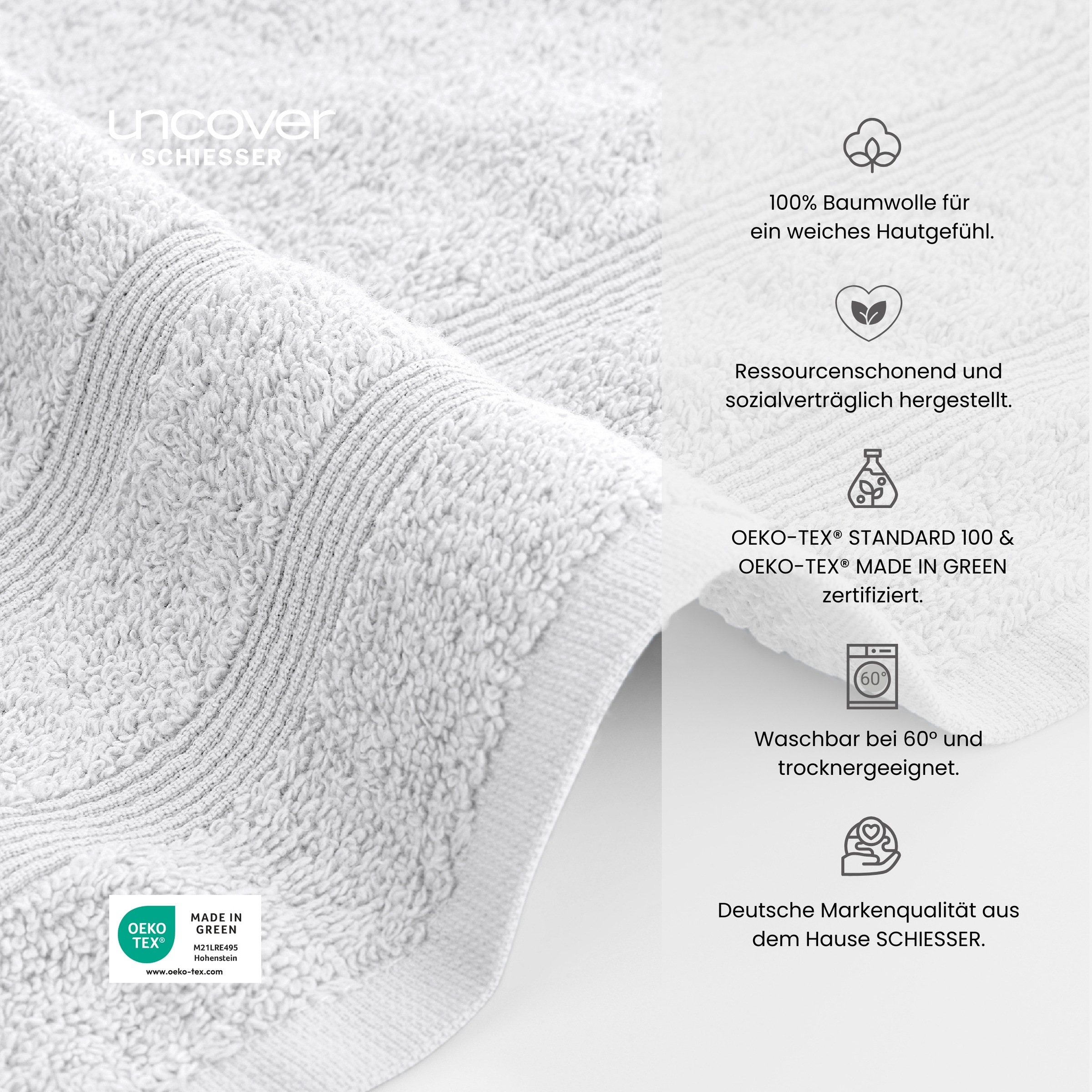 Thumbnail - uncover by SCHIESSER Duschtücher "Brooklyn mit dezenter Bordüre in Hoch-Tief-Optik" Made in Green