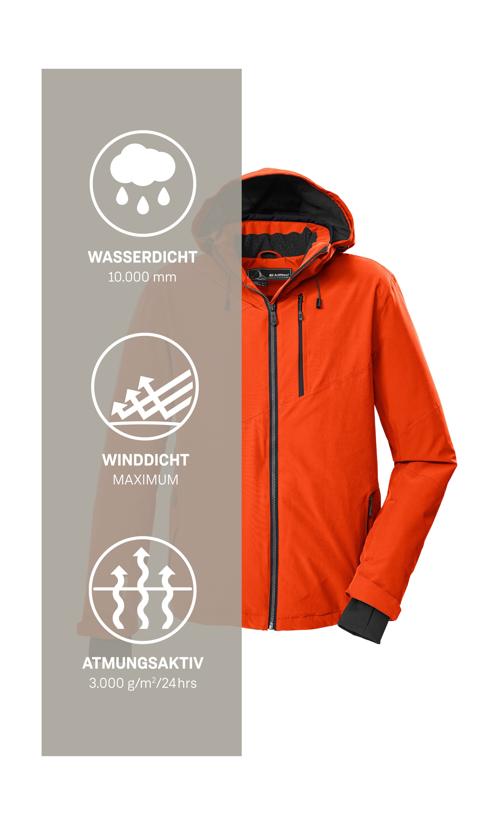 Killtec Skijacke »KSW 24 MN SKI JCKT«, Atmungsaktive, wasser- u. winddichte Funktionsjacke, abnehmbare Kapuze