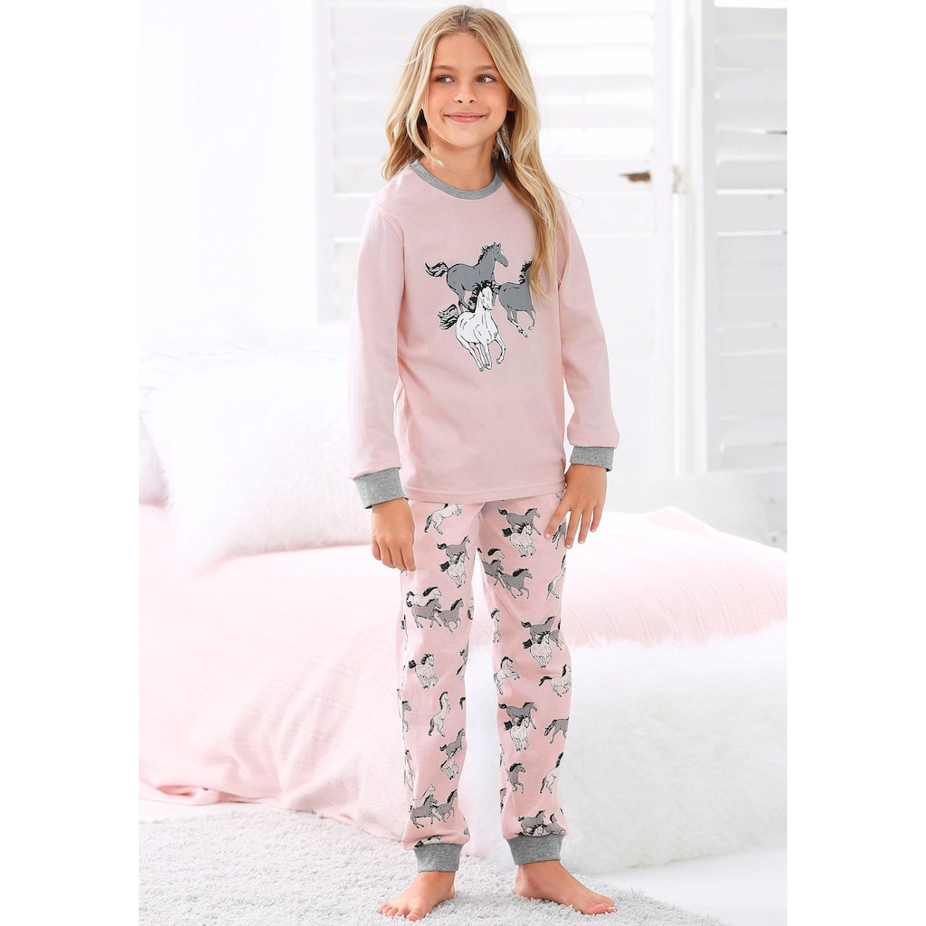 petite fleur Pyjama, (2 tlg., 1 Stück), in langer Form mit Pferde Print